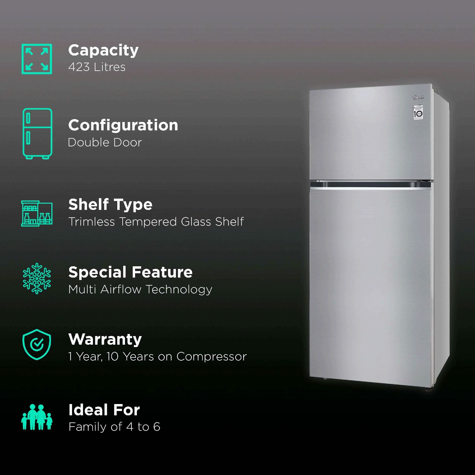 LG 398 Litres 2 Star Frost Free Double Door Convertible Refrigerator with Smart Diagnosis (GL-S422SDSY.DDSZEB, Dazzle Steel)_2