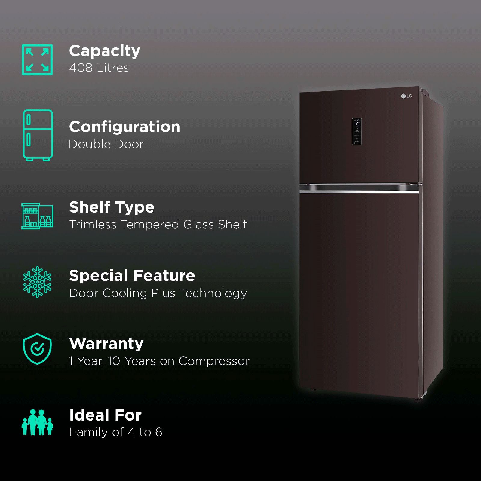 LG 380 Litres 3 Star Frost Free Double Door Smart Wi-Fi Enabled Refrigerator with Smart Diagnosis (GL-T412VRSX.DRSZEB, Russet Sheen)_2