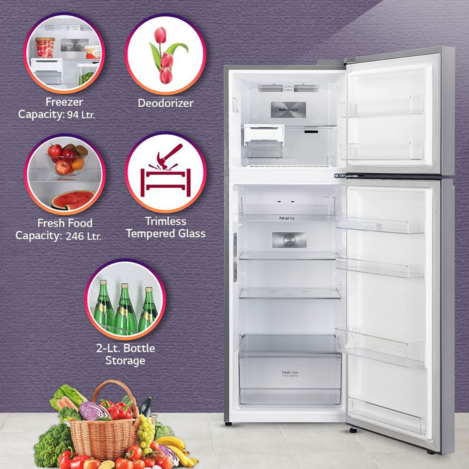 LG 380 Litres 2 Star Frost Free Double Door Refrigerator with Smart Diagnosis (GL-N412SDSY, Dazzle Steel) LG 380 Litres 2 Star Frost Free Double Door Refrigerator with Smart Diagnosis (GL-N412SDSY, Dazzle Steel)_11