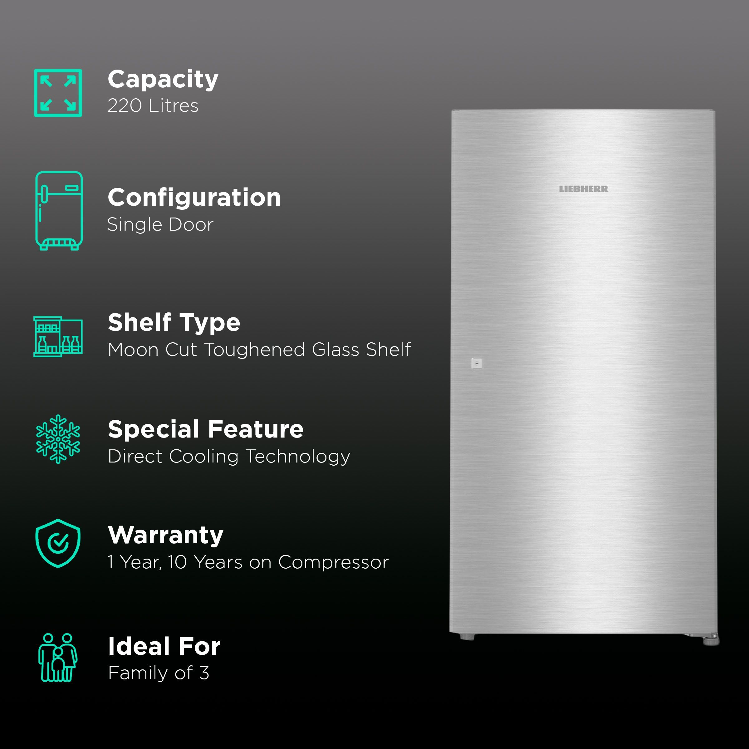 LIEBHERR 220 Litres 4 Star Direct Cool Single Door Refrigerator with Stabilizer Free Operation (DSL 2220, Edelstahllook)_2
