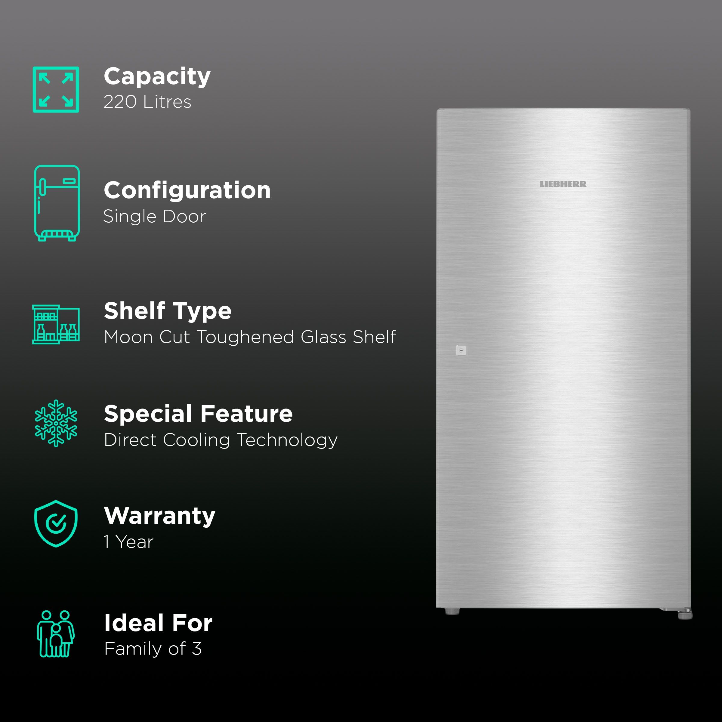LIEBHERR 220 Litres 4 Star Direct Cool Single Door Refrigerator with Stabilizer Free Operation (DSL 2240, Edelstahllook)_2