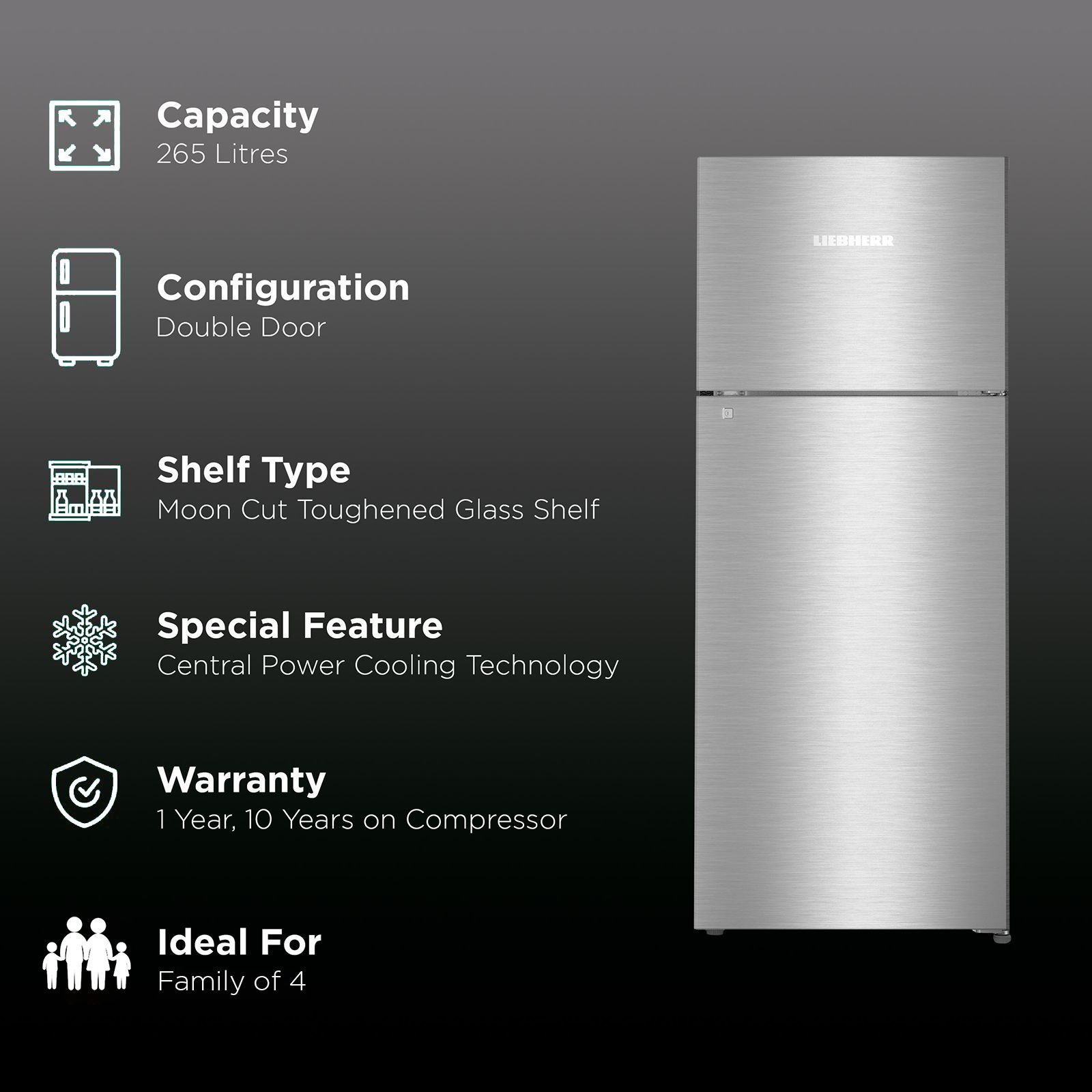 LIEBHERR 265 Litres 3 Star Frost Free Double Door Refrigerator with Forced Air Cooling (TCSL 2620 Comfort, Edelstahllook) LIEBHERR 265 Litres 3 Star Frost Free Double Door Refrigerator with Forced Air Cooling (TCSL 2620 Comfort, Edelstahllook)_2