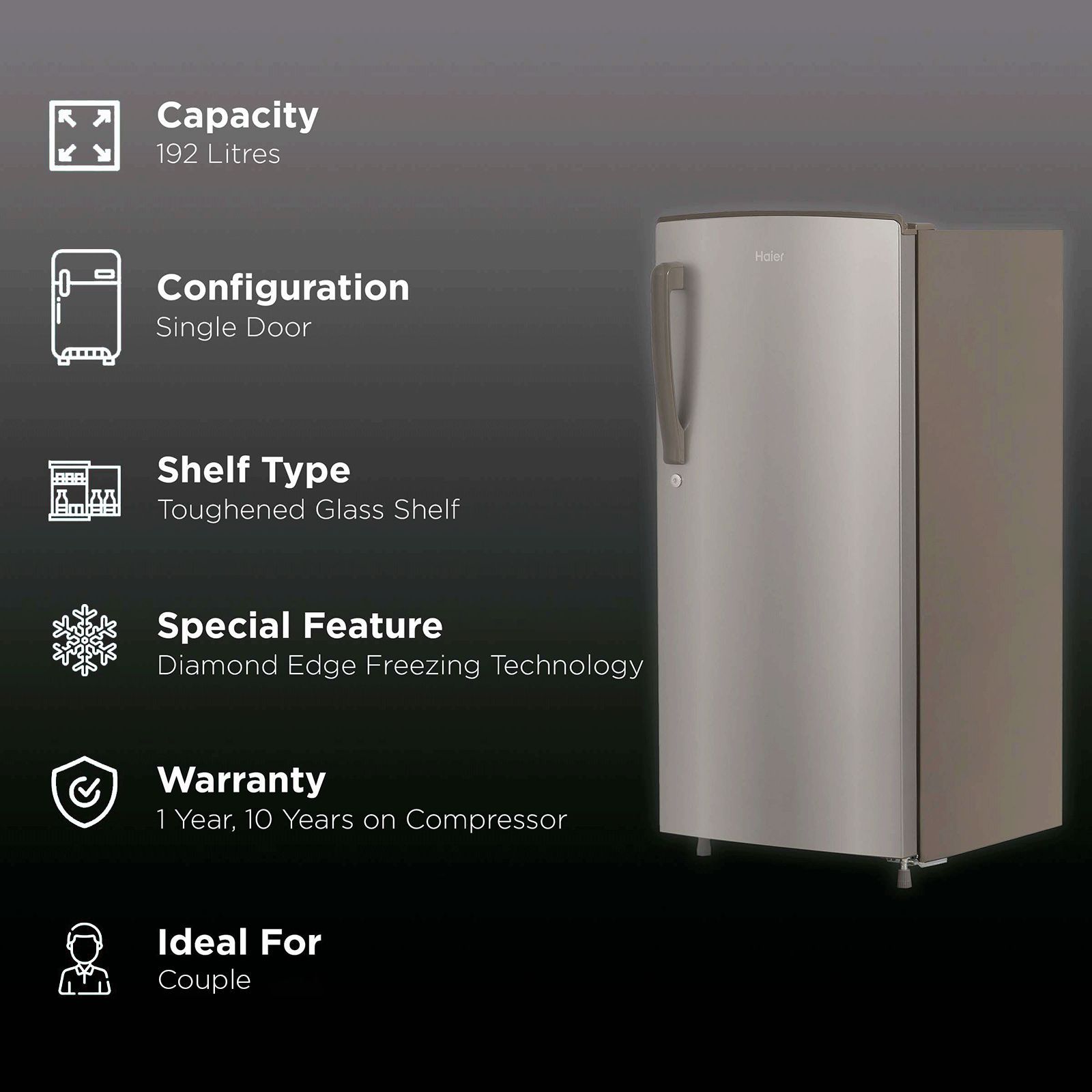 Haier 192 Litres 3 Star Direct Cool Single Door Refrigerator with Diamond Edge Freezing Technology (HRD-1923BMS-E, Moon Silver) Haier 192 Litres 3 Star Direct Cool Single Door Refrigerator with Diamond Edge Freezing Technology (HRD-1923BMS-E, Moon Silver)_2