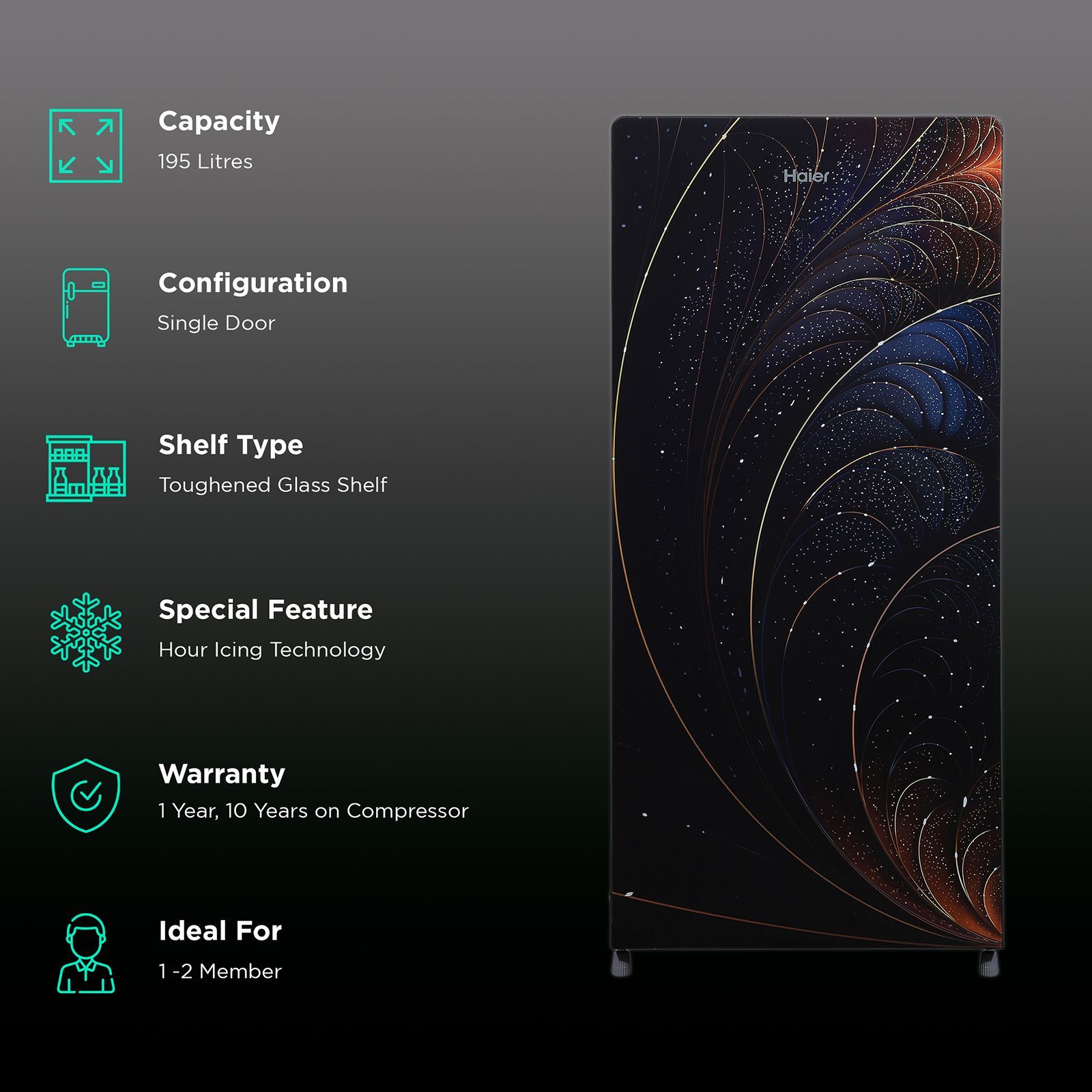 Haier 195 Litres 3 Star Direct Cool Single Door Refrigerator with Hour Icing Technology (HRD-1953CIG-E, Marine Arum)_2