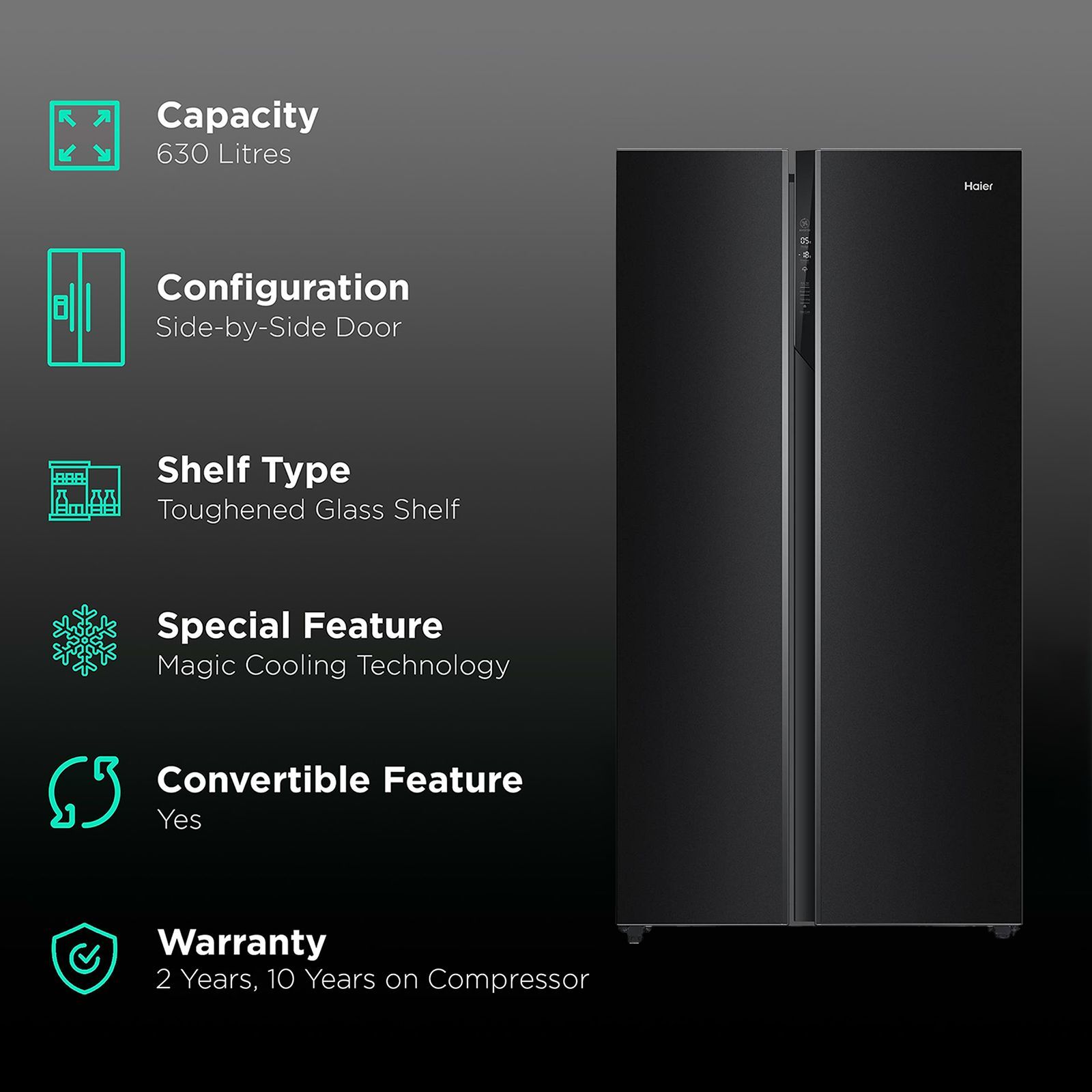 Haier 630 Litres Frost Free Side by Side Refrigerator with Magic Cooling Technology (HRS-682KG, Black Glass) Haier 630 Litres Frost Free Side by Side Refrigerator with Magic Cooling Technology (HRS-682KG, Black Glass)_2