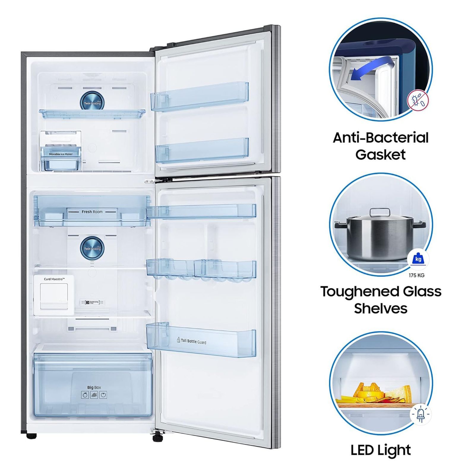 SAMSUNG 336 Litres 2 Star Frost Free Double Door Convertible Refrigerator with Curd Maestro (RT37A4632S9/HL, Refined Inox)_16