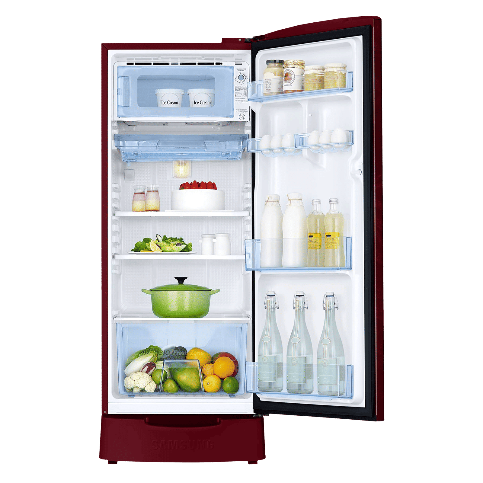 SAMSUNG Stylish Crown 192 Litres 2 Star Direct Cool Single Door Refrigerator with Base Stand Drawer (RR19A2Z2B6R/NL, Mystic Overlay Red)_13