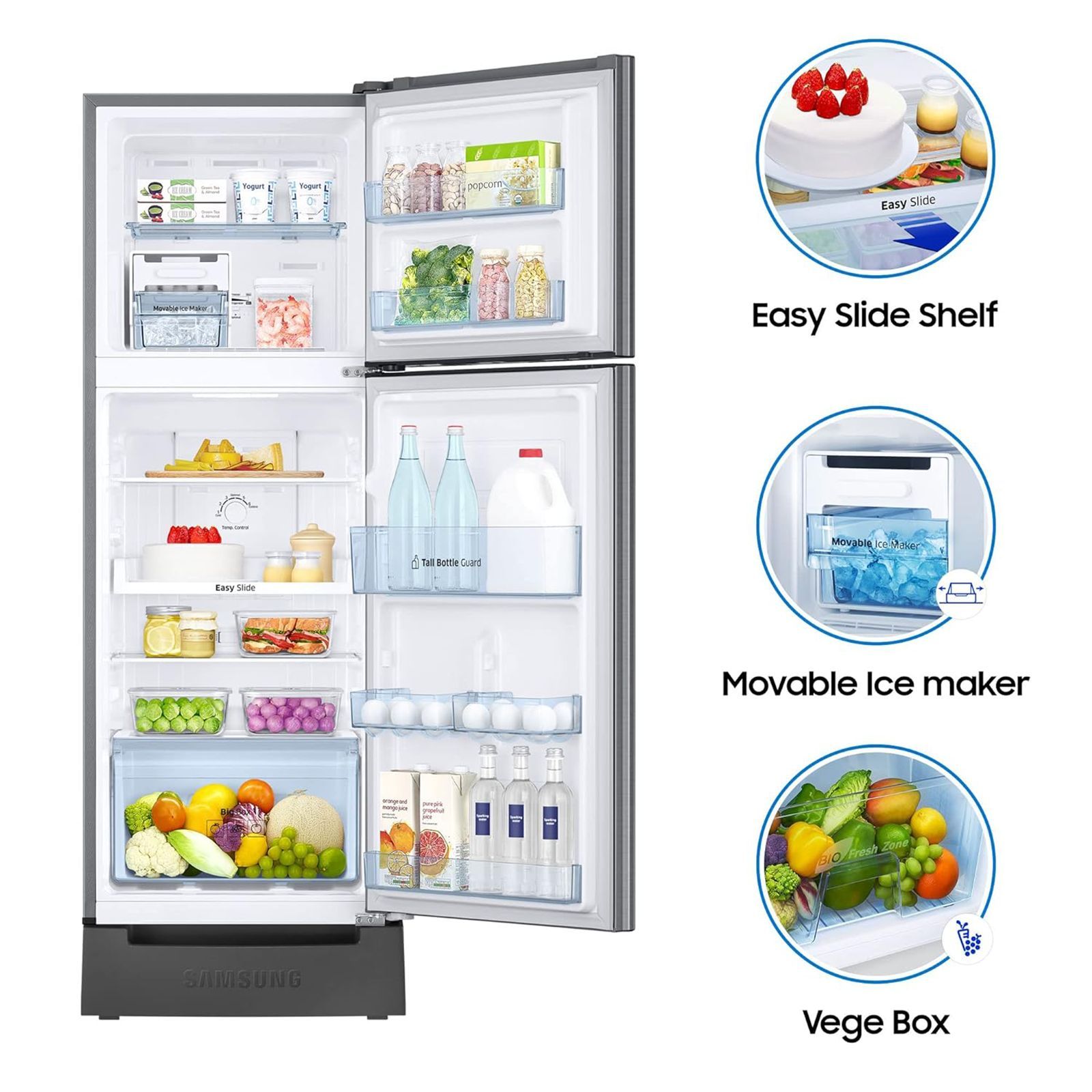 SAMSUNG 253 Litres 2 Star Frost Free Double Door Refrigerator with Base Stand Drawer (RT28T3122S8/HL, Elegant Inox)_13
