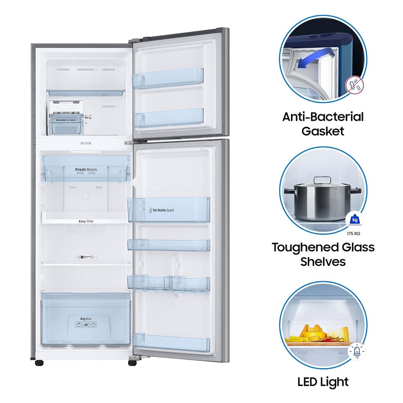SAMSUNG 275 Litres 3 Star Frost Free Double Door Refrigerator with Multi Air Flow System (RT30T3443S9/HL, Refined Inox)_13