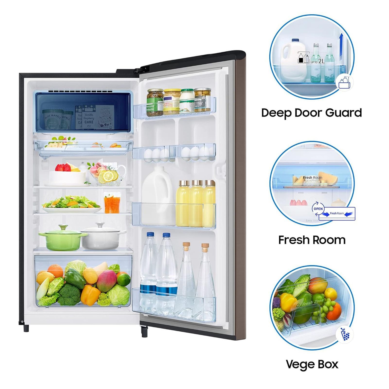 SAMSUNG Digi-Touch Cool 198 Litres 4 Star Direct Cool Single Door Refrigerator with Auto Express Cooling (RR21A2C2XDX/HL, Luxe Brown)_11