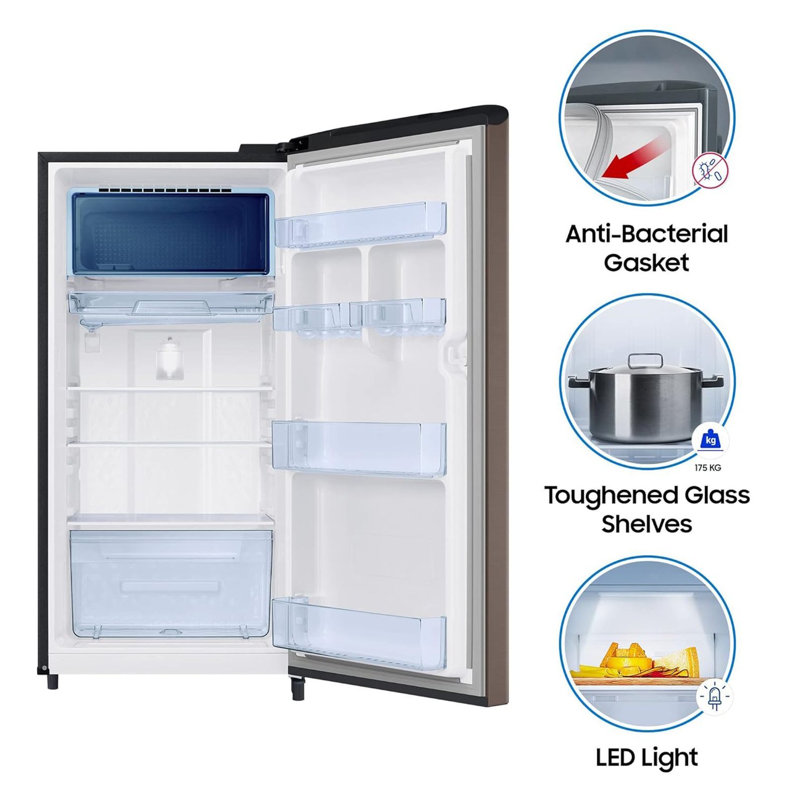 SAMSUNG Digi-Touch Cool 198 Litres 4 Star Direct Cool Single Door Refrigerator with Auto Express Cooling (RR21A2C2XDX/HL, Luxe Brown)_12