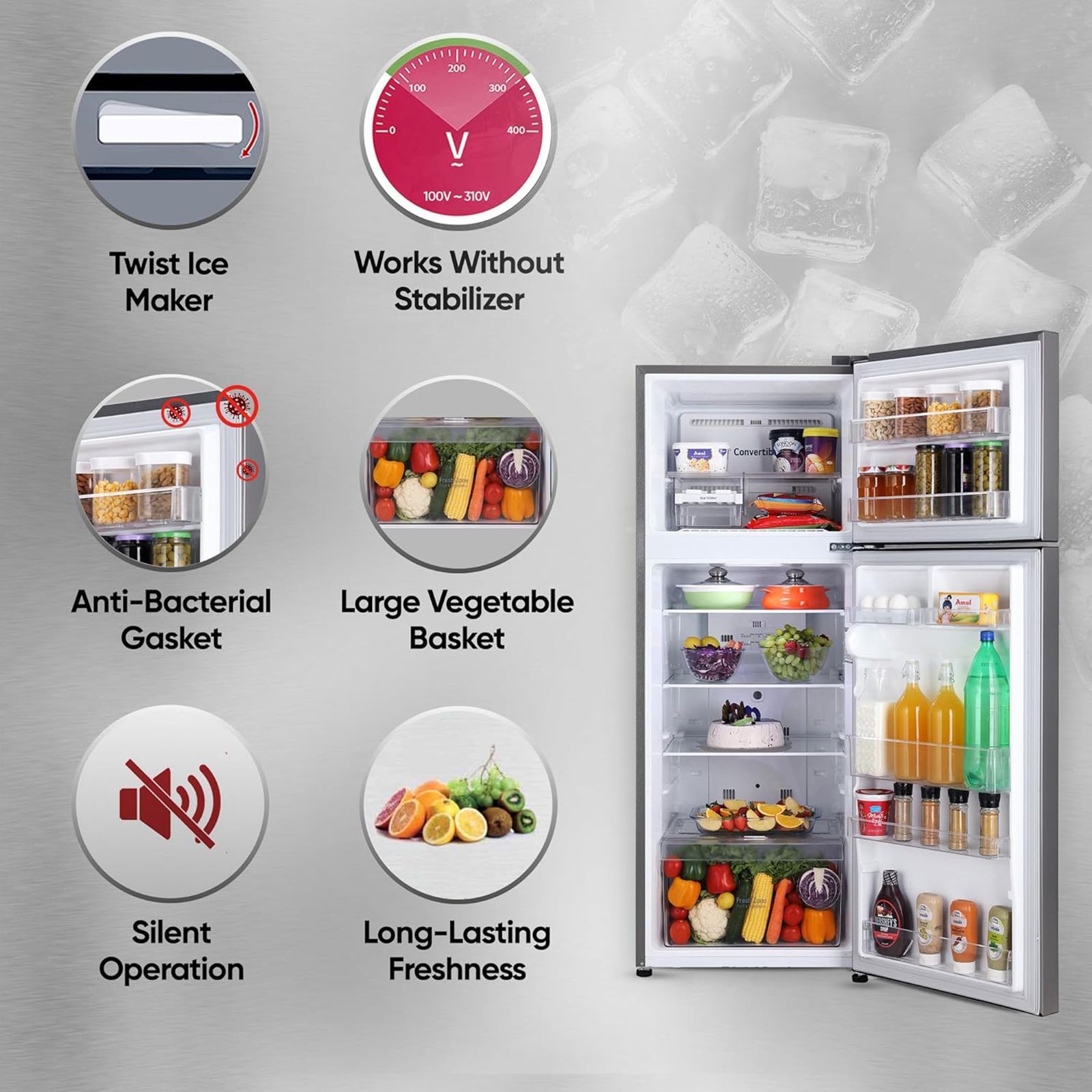 LG 264 Litres 2 Star Frost Free Double Door Convertible Refrigerator with Multi Air Flow System (GL-S302SPZY, Shiny Steel) LG 264 Litres 2 Star Frost Free Double Door Convertible Refrigerator with Multi Air Flow System (GL-S302SPZY, Shiny Steel)_10