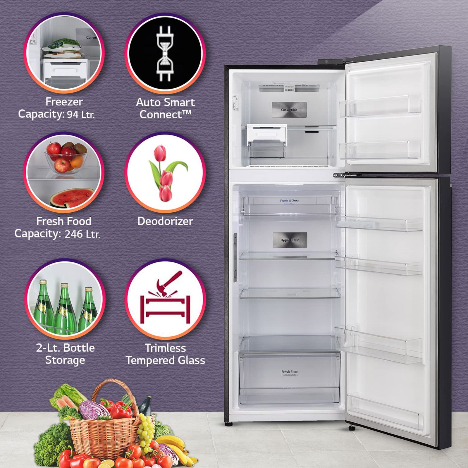 LG 322 Litres 3 Star Frost Free Double Door Smart Wi-Fi Enabled Refrigerator with Multi Air Flow System (GL-T342VESX, Ebony Sheen)_18