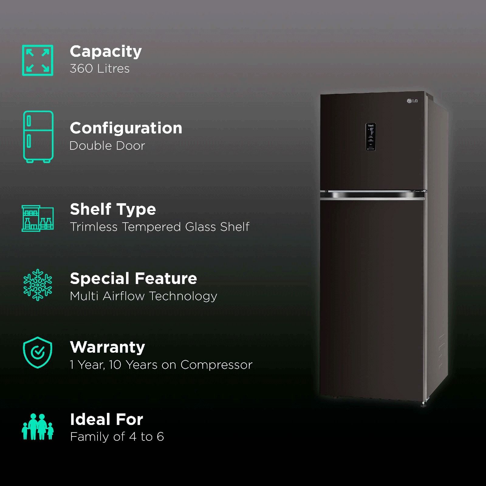 LG 360 Litres 3 Star Frost Free Double Door Convertible Refrigerator with Multi Air Flow System (GL-T382VRSX, Russet Sheen)_2