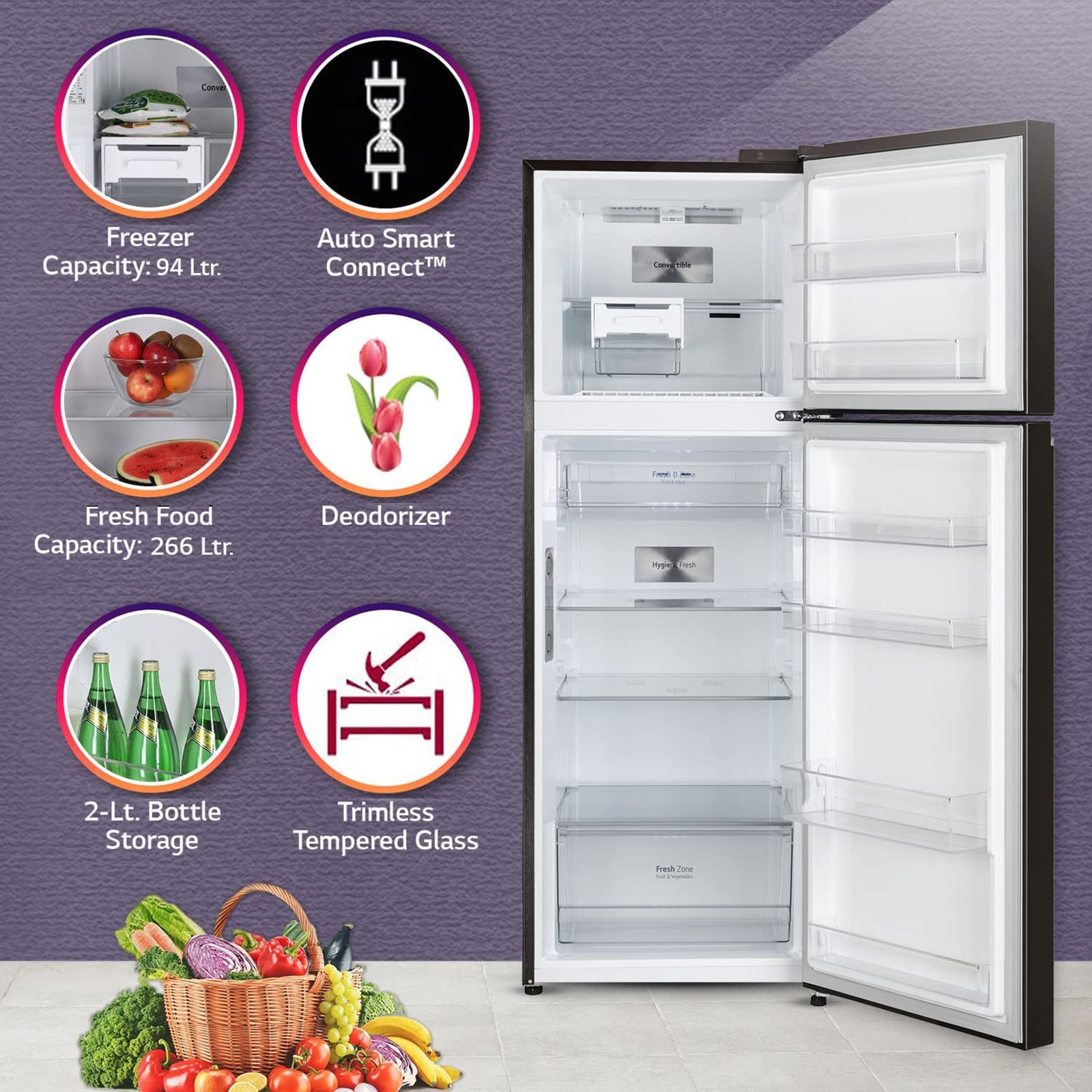 LG 360 Litres 3 Star Frost Free Double Door Convertible Refrigerator with Multi Air Flow System (GL-T382VRSX, Russet Sheen)_18