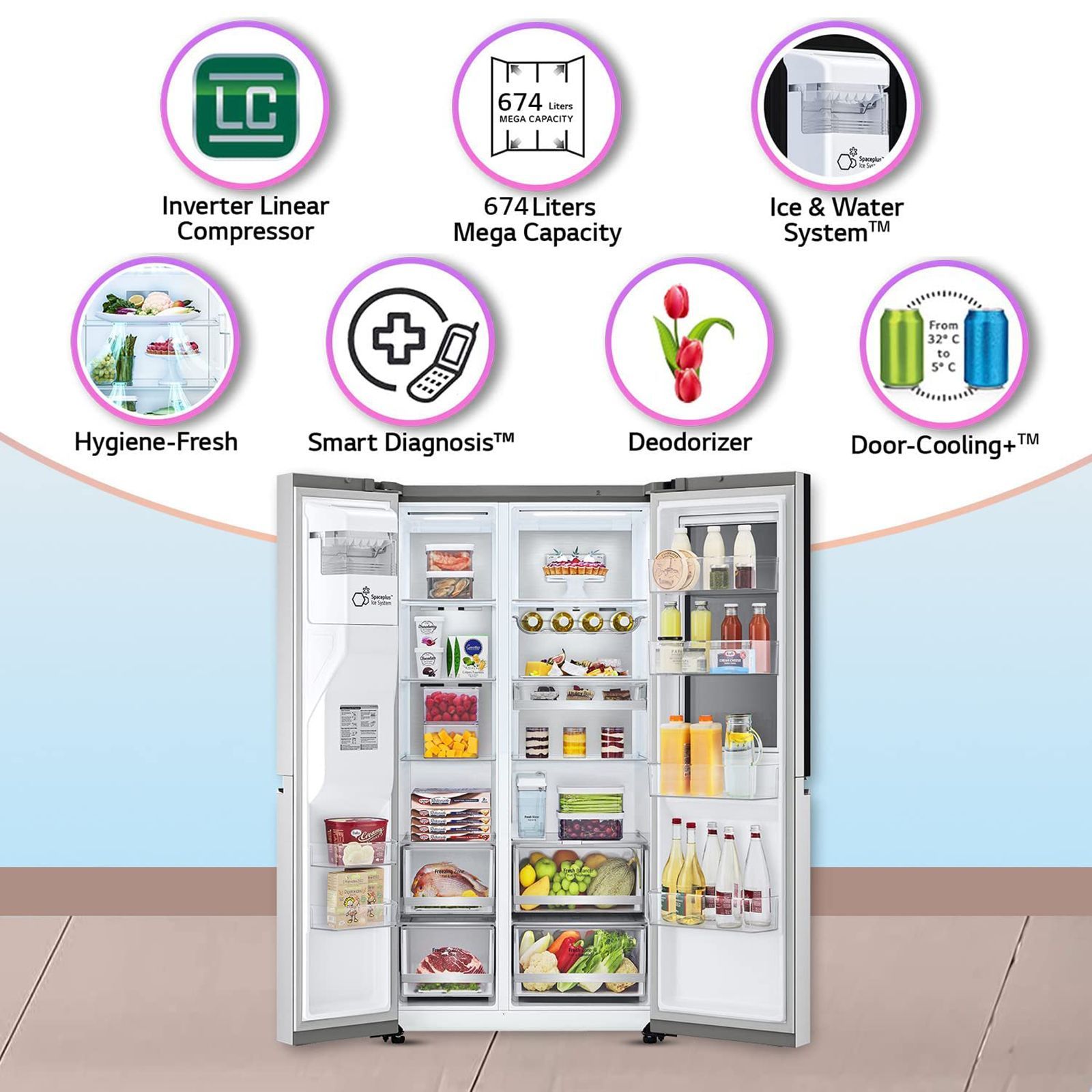 LG 674 Litres Frost Free Side by Side Door Smart Wi-Fi Enabled Refrigerator with InstaView Door-in-Door (GC-X257CSES.ABSQEB, Noble Steel)_11