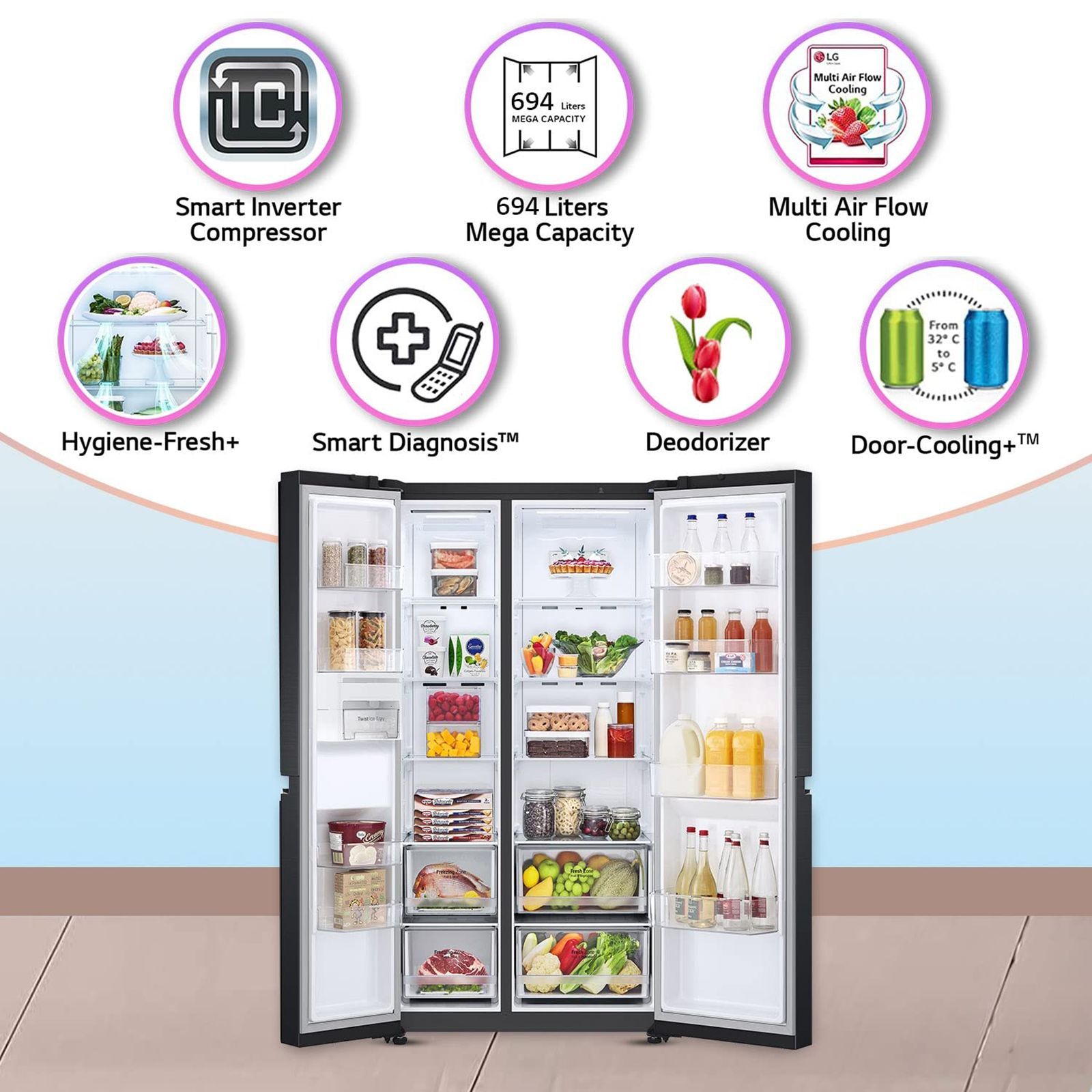 LG 694 Litres Frost Free Side by Side Refrigerator with Door Cooling Plus Technology (GC-B257SQUV.AMCQEB, Matte Black) LG 694 Litres Frost Free Side by Side Refrigerator with Door Cooling Plus Technology (GC-B257SQUV.AMCQEB, Matte Black)_16