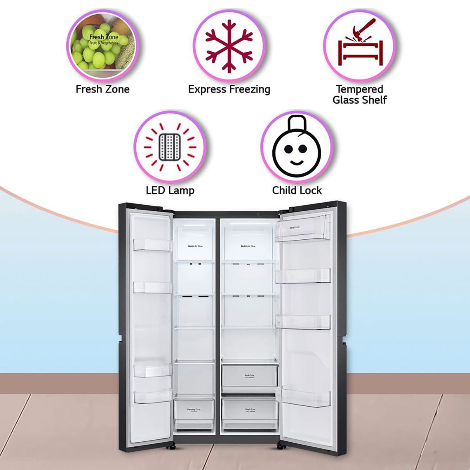 LG 655 Litres Frost Free Side by Side Refrigerator with Door Cooling Plus Technology (GC-B257KQBV.AMCQEB, Matte Black)_12