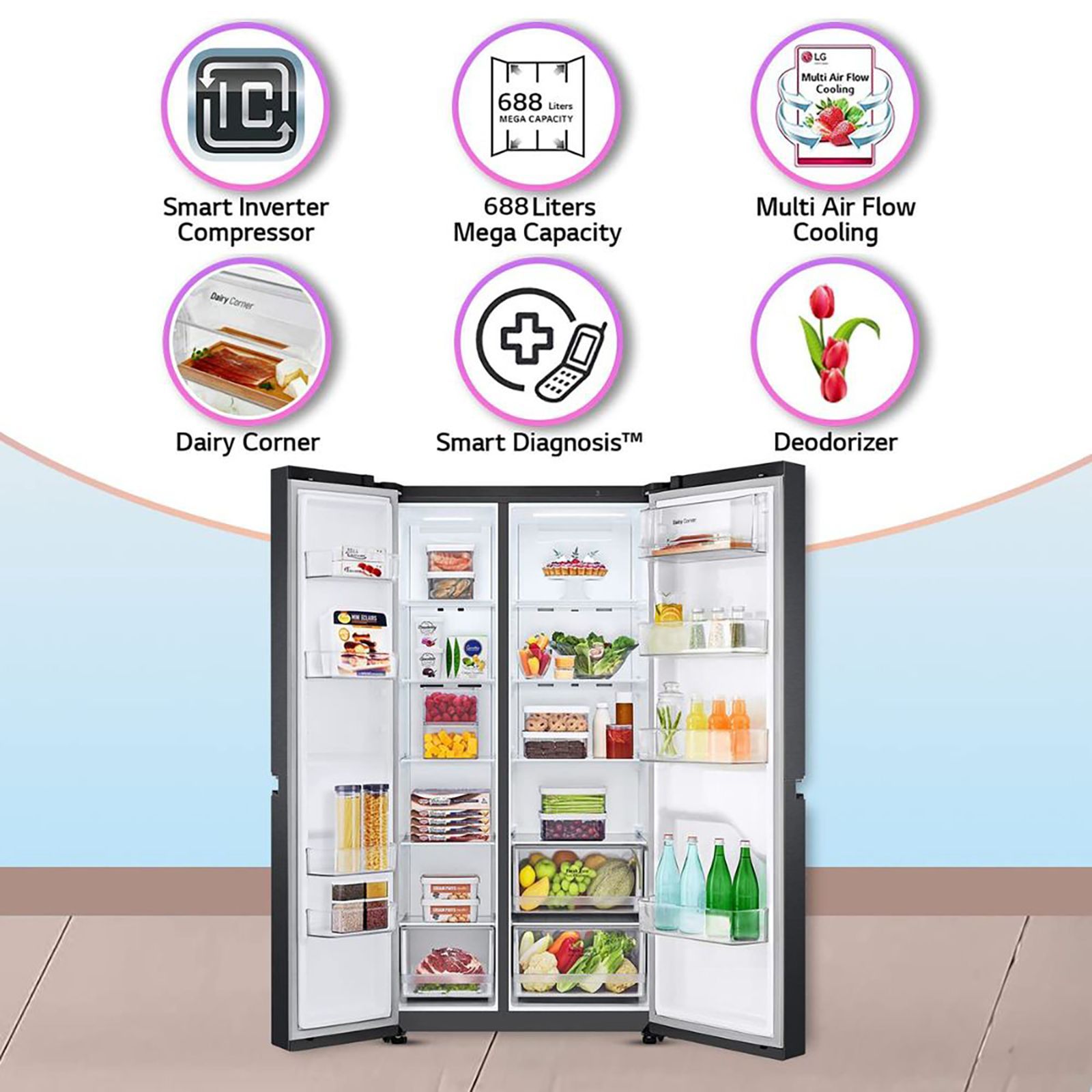 LG 655 Litres Frost Free Side by Side Refrigerator with Door Cooling Plus Technology (GC-B257KQBV.AMCQEB, Matte Black)_13
