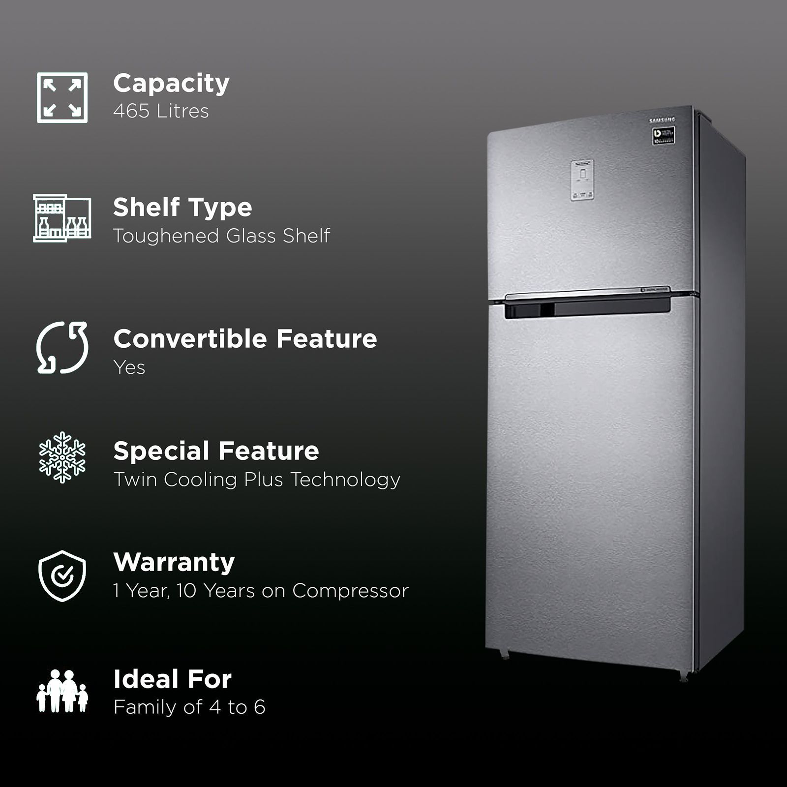 SAMSUNG 465 Litres 3 Star Frost Free Double Door Convertible Refrigerator with Multi Air Flow System (RT47B623ESL/TL, Real Stainless)_2