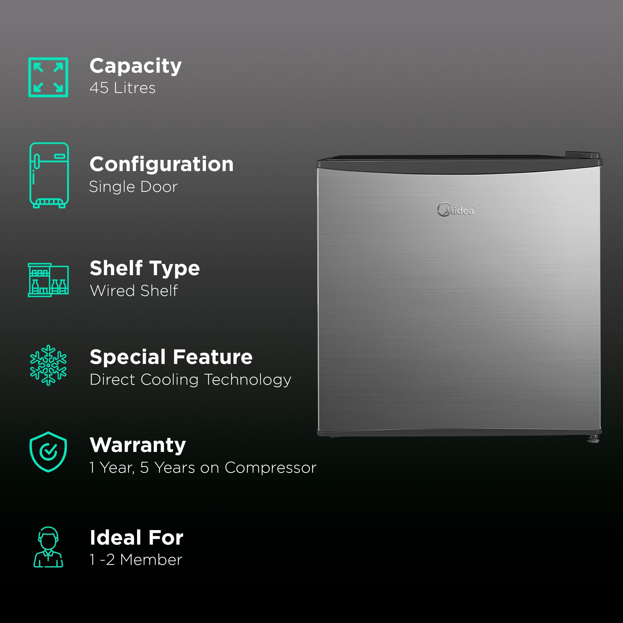 Midea Mini Bar 45 Litres 2 Star Direct Cool Single Door Mini Refrigerator with Temperature Adjustment (MDRD86FGE31, Silver)_2