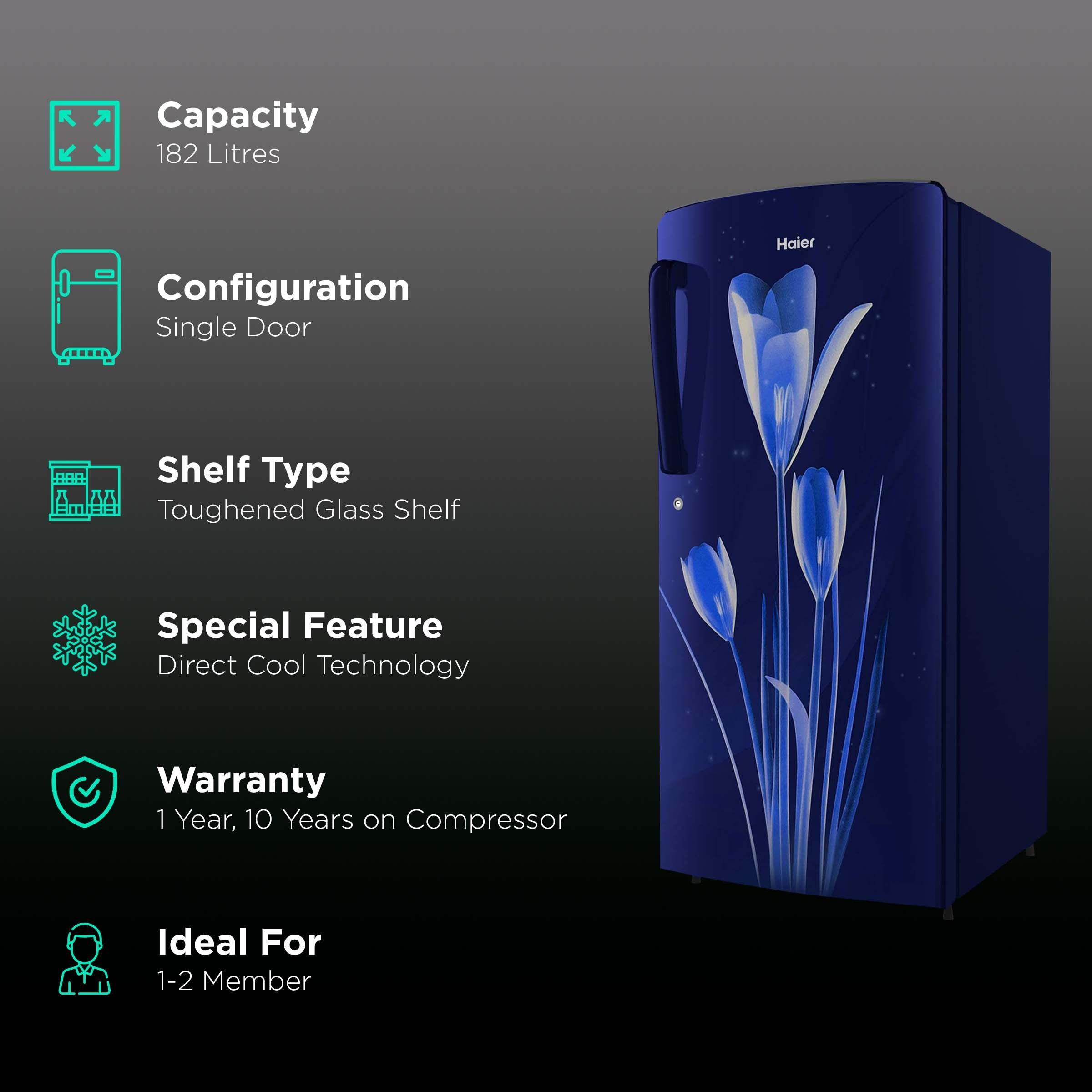 Haier 182 Liters 2 Star Direct Cool Single Door Refrigerator with Stabilizer Free Operation (HED-18BML, Marine Lily)_2