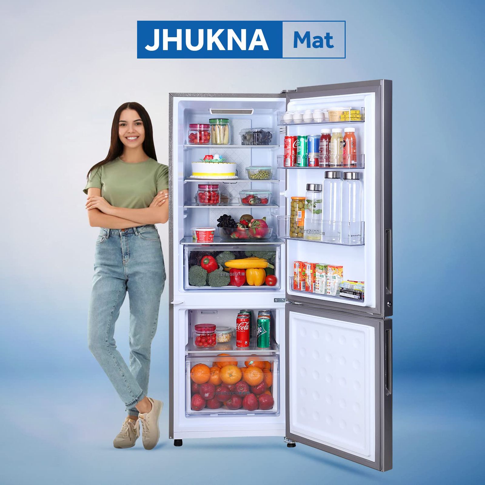 Haier 256 Litres 2 Star Frost Free Double Door Bottom Mount Convertible Refrigerator with Turbo Icing Technology (HEB-25TGS, Moon Silver)_11