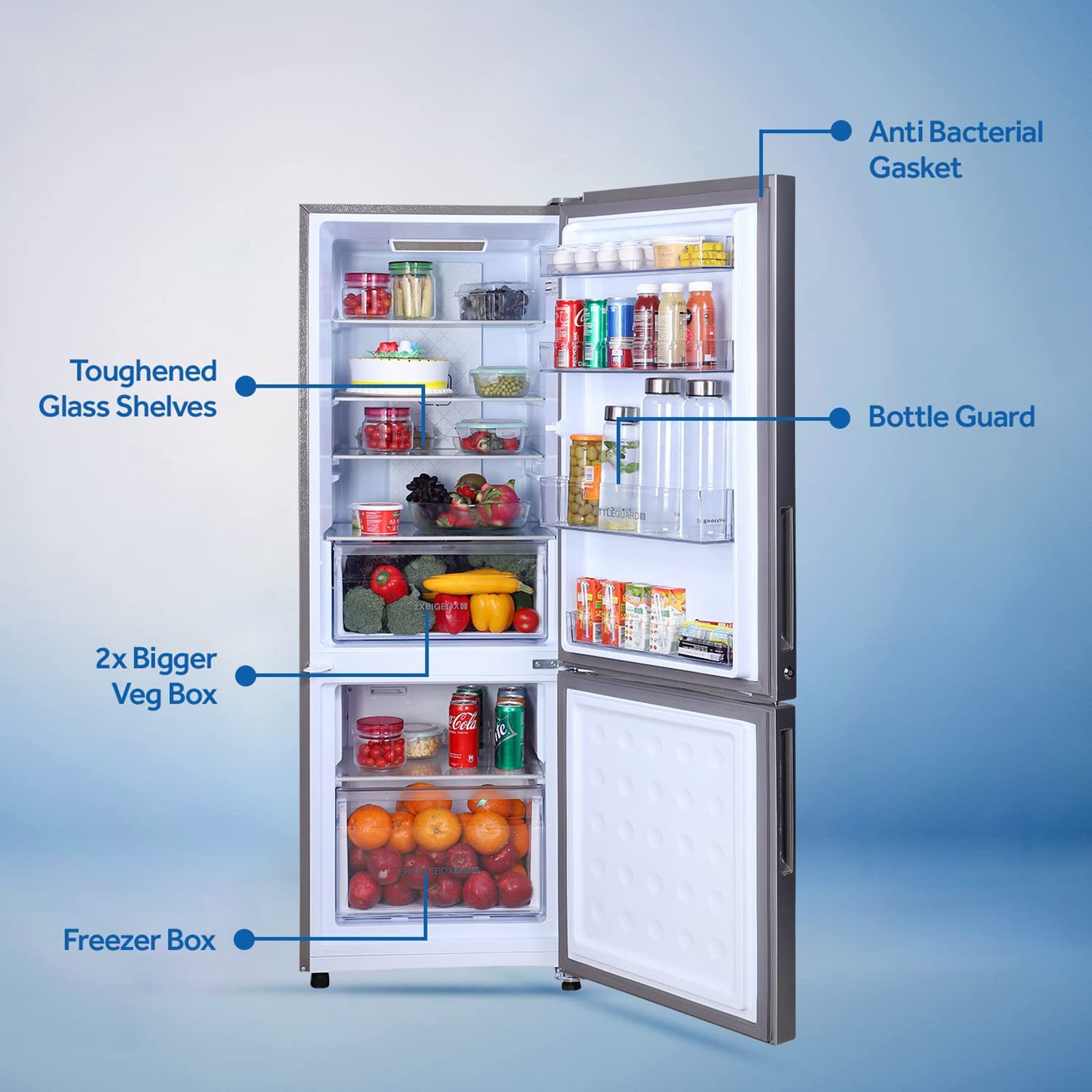 Haier 256 Litres 2 Star Frost Free Double Door Bottom Mount Convertible Refrigerator with Turbo Icing Technology (HEB-25TGS, Moon Silver)_13