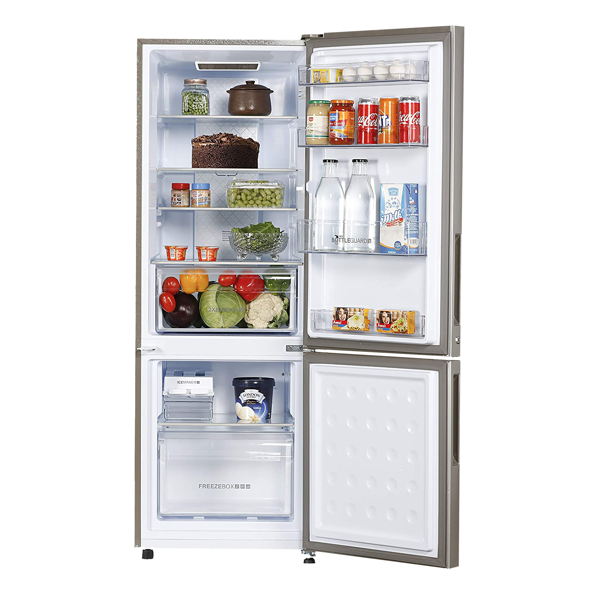 Haier 256 Litres 2 Star Frost Free Double Door Bottom Mount Convertible Refrigerator with Turbo Icing Technology (HEB-25TGS, Moon Silver)_5