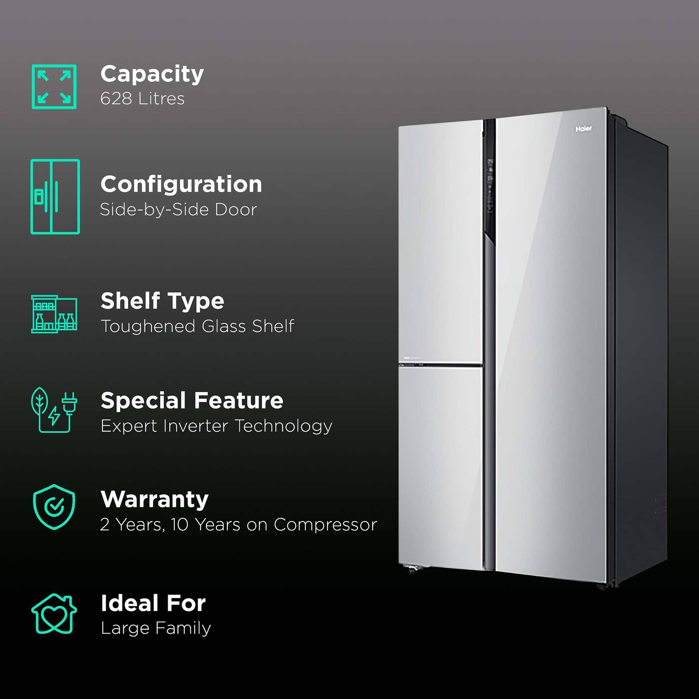 Haier 628 Litres Frost Free Side by Side Door Smart Wifi Enabled Refrigerator with Convertible Magic Zone (HRT-628PMGU1, Mirror Glass) Haier 628 Litres Frost Free Side by Side Door Smart Wifi Enabled Refrigerator with Convertible Magic Zone (HRT-628PMGU1, Mirror Glass)_2