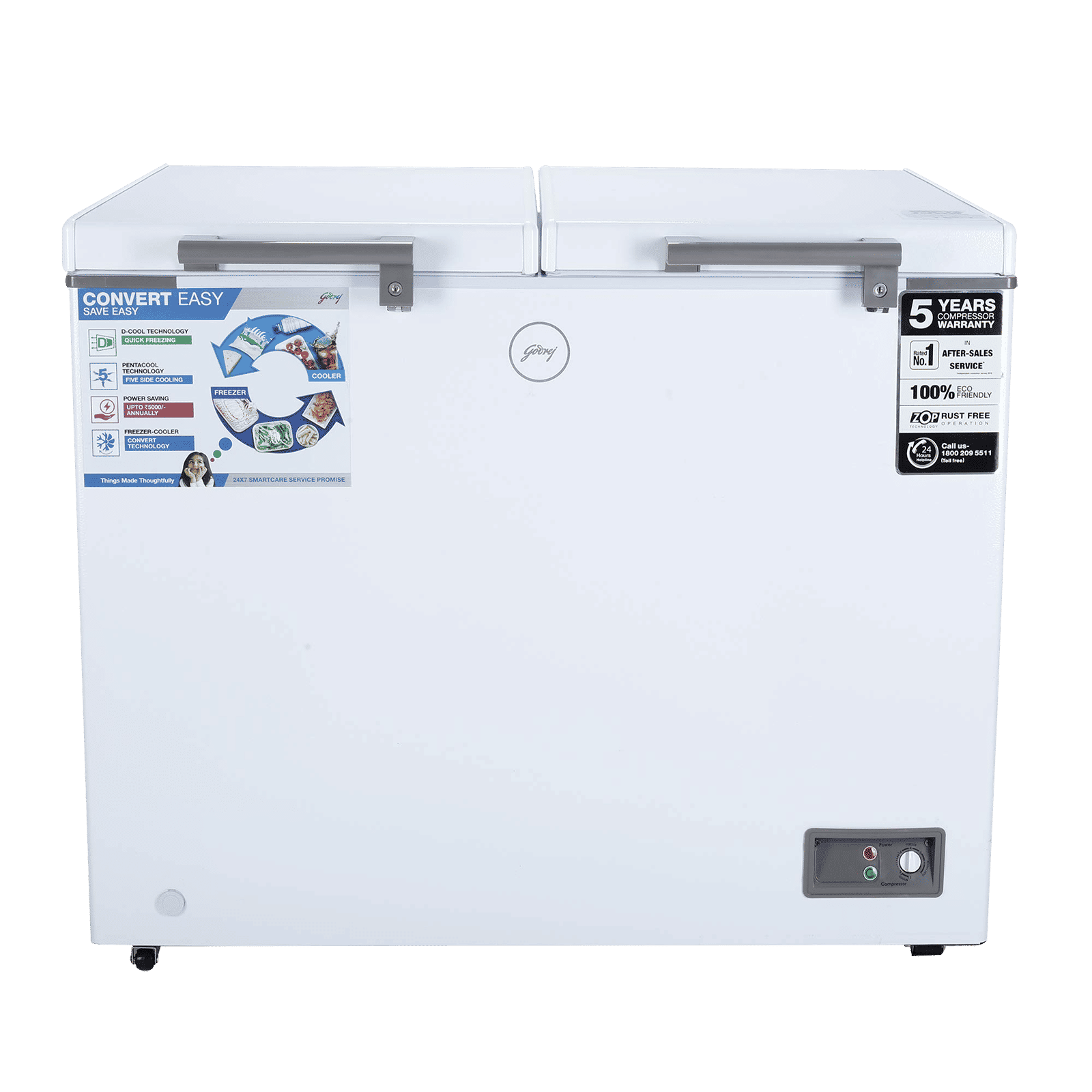 Godrej Edge Penta 300 Litres 3 Star Double Door Deep Freezer (ZOP Technology, DH EPenta 325C 31C, Royal White)_1