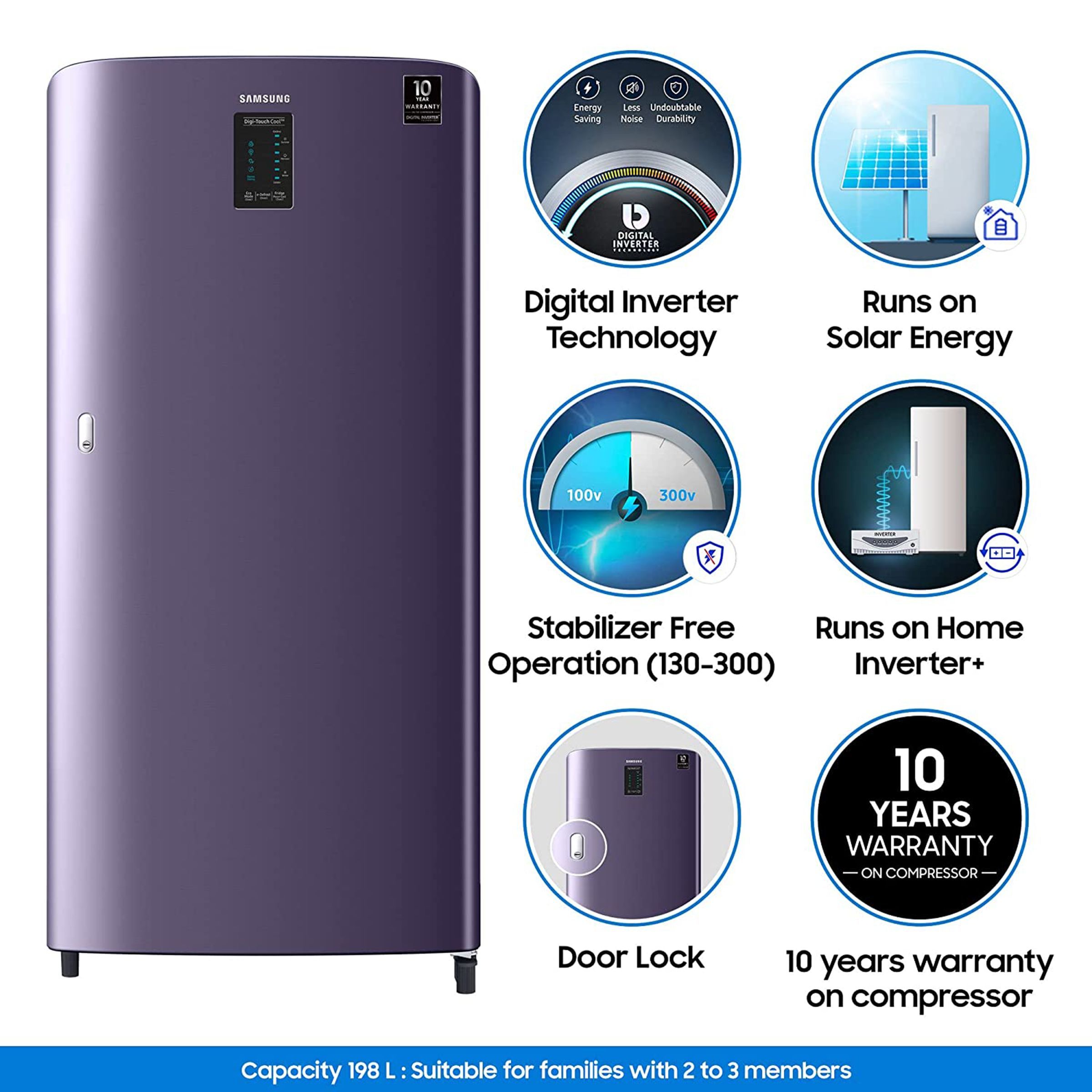 SAMSUNG 198 Liters 3 Star Direct Cool Single Door Refrigerator with Stabilizer Free Operation (RR21A2C2YUT/HL, Pebble Blue) SAMSUNG 198 Liters 3 Star Direct Cool Single Door Refrigerator with Stabilizer Free Operation (RR21A2C2YUT/HL, Pebble Blue)_17