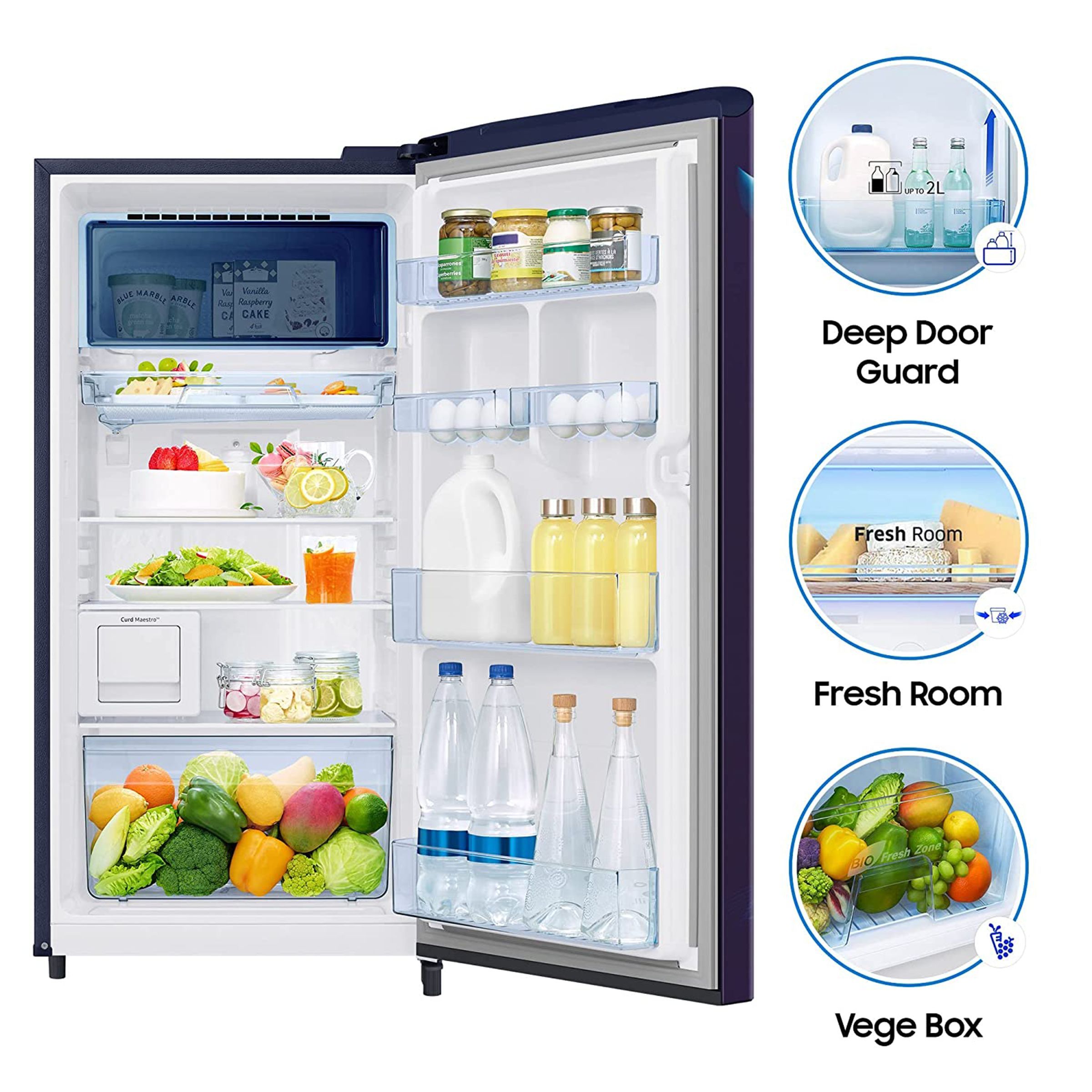 SAMSUNG 192 Liters 4 Star Direct Cool Single Door Refrigerator with Curd Maestro (RR21A2M2XUZ/HL, Midnight Blossom Blue) SAMSUNG 192 Liters 4 Star Direct Cool Single Door Refrigerator with Curd Maestro (RR21A2M2XUZ/HL, Midnight Blossom Blue)_16