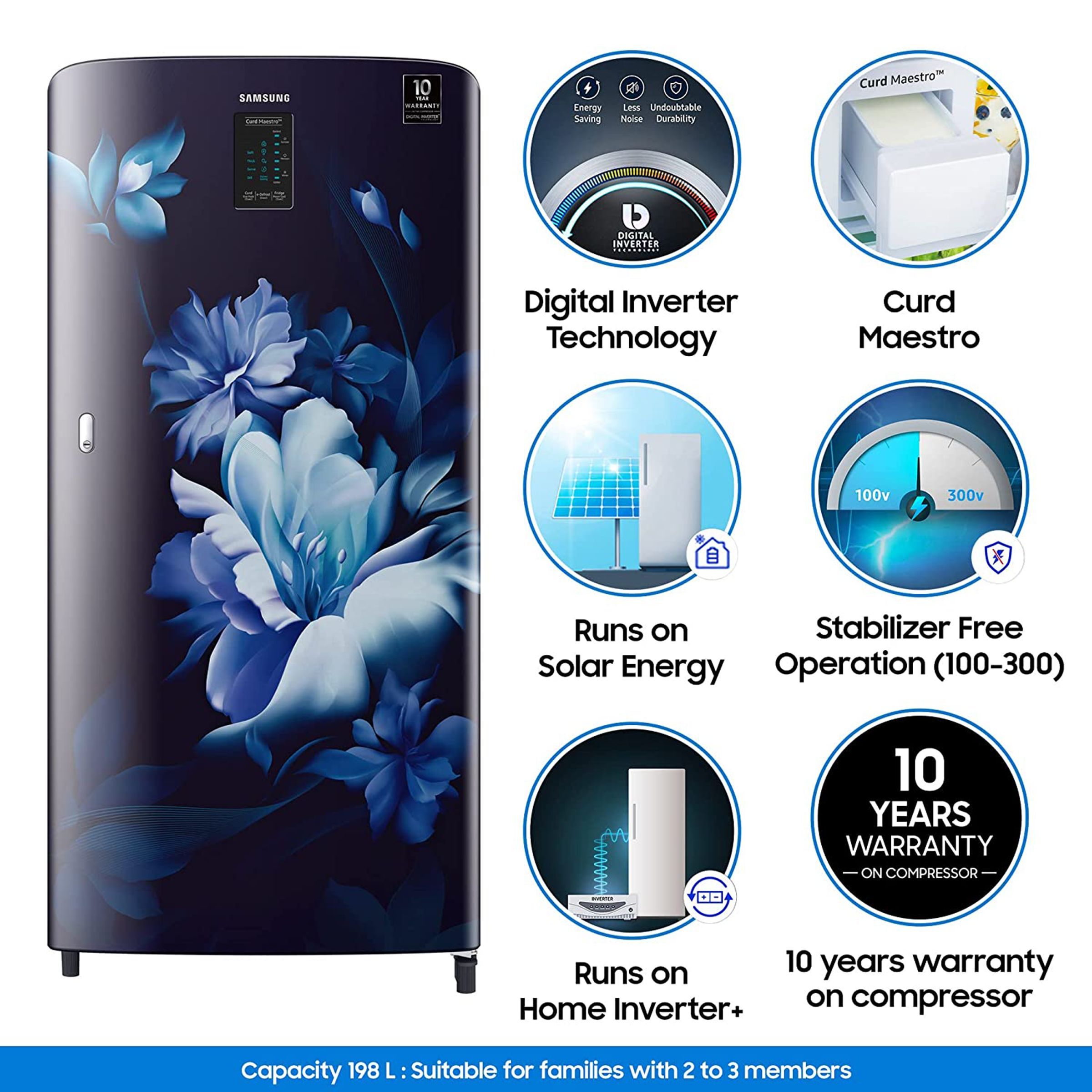 SAMSUNG 192 Liters 4 Star Direct Cool Single Door Refrigerator with Curd Maestro (RR21A2M2XUZ/HL, Midnight Blossom Blue) SAMSUNG 192 Liters 4 Star Direct Cool Single Door Refrigerator with Curd Maestro (RR21A2M2XUZ/HL, Midnight Blossom Blue)_17