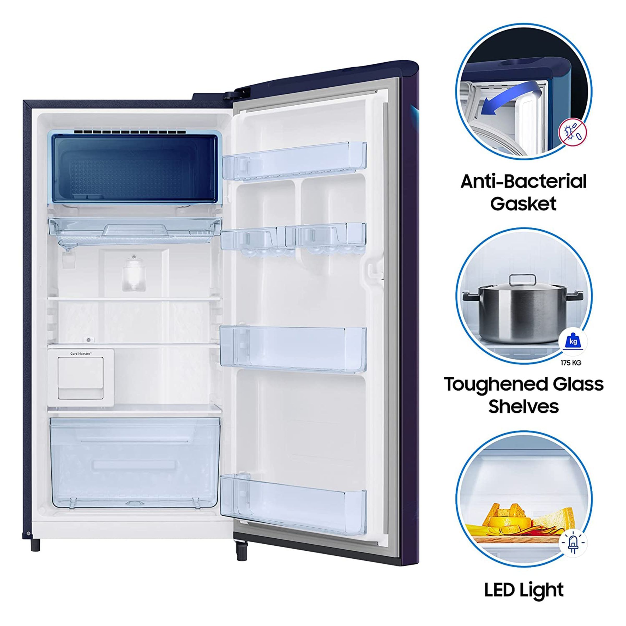 SAMSUNG 192 Liters 4 Star Direct Cool Single Door Refrigerator with Curd Maestro (RR21A2M2XUZ/HL, Midnight Blossom Blue) SAMSUNG 192 Liters 4 Star Direct Cool Single Door Refrigerator with Curd Maestro (RR21A2M2XUZ/HL, Midnight Blossom Blue)_18