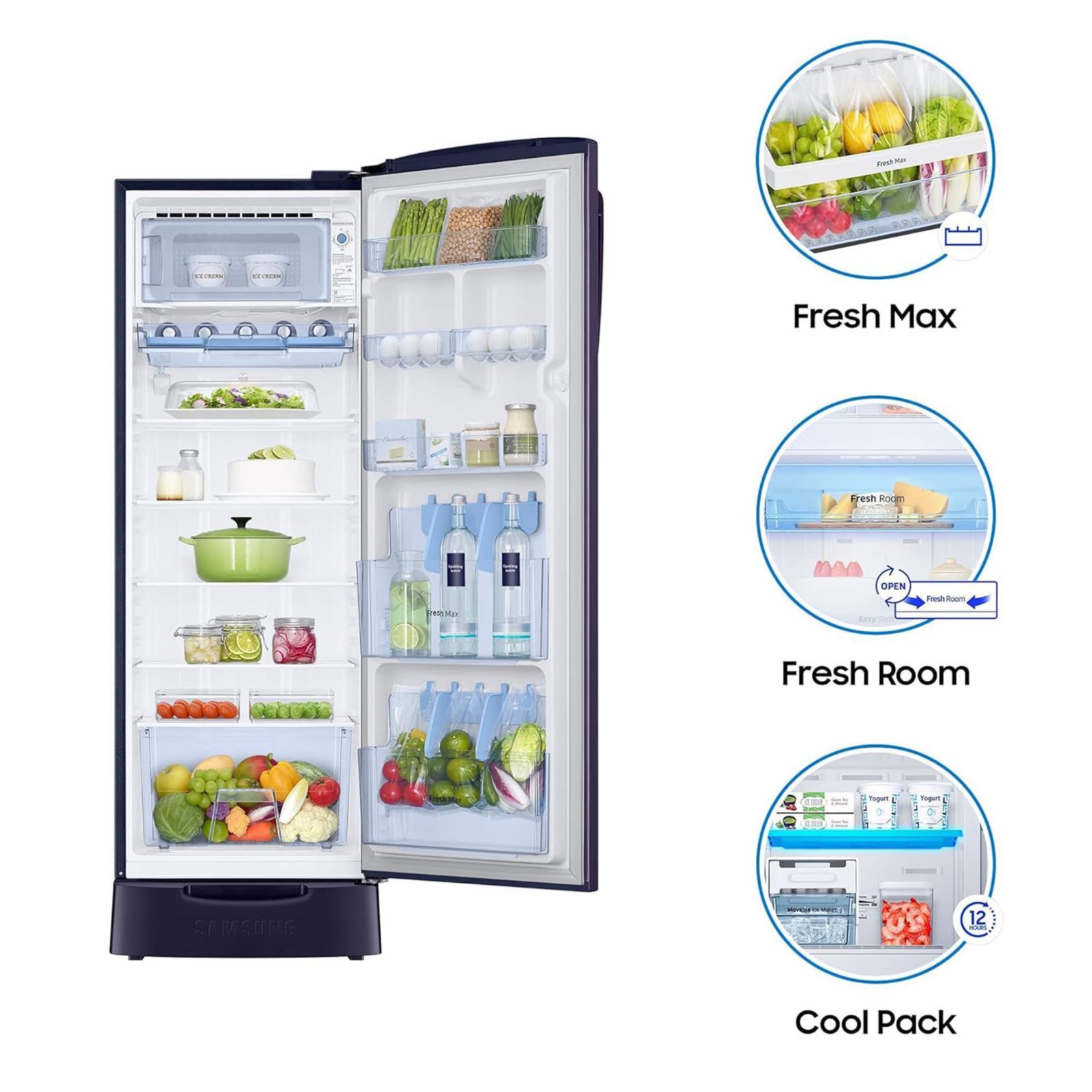 SAMSUNG 255 Liters 3 Star Direct Cool Single Door Refrigerator with Runs on Solar Energy (RR26T389YUT/HL, Pebble Blue)_14