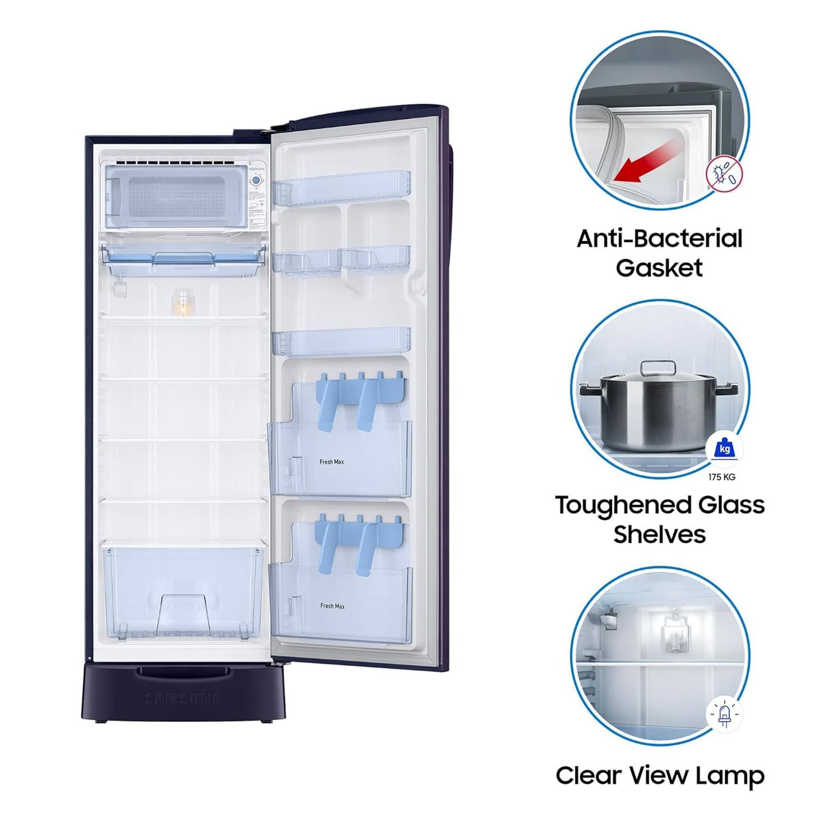 SAMSUNG 255 Liters 3 Star Direct Cool Single Door Refrigerator with Runs on Solar Energy (RR26T389YUT/HL, Pebble Blue)_15