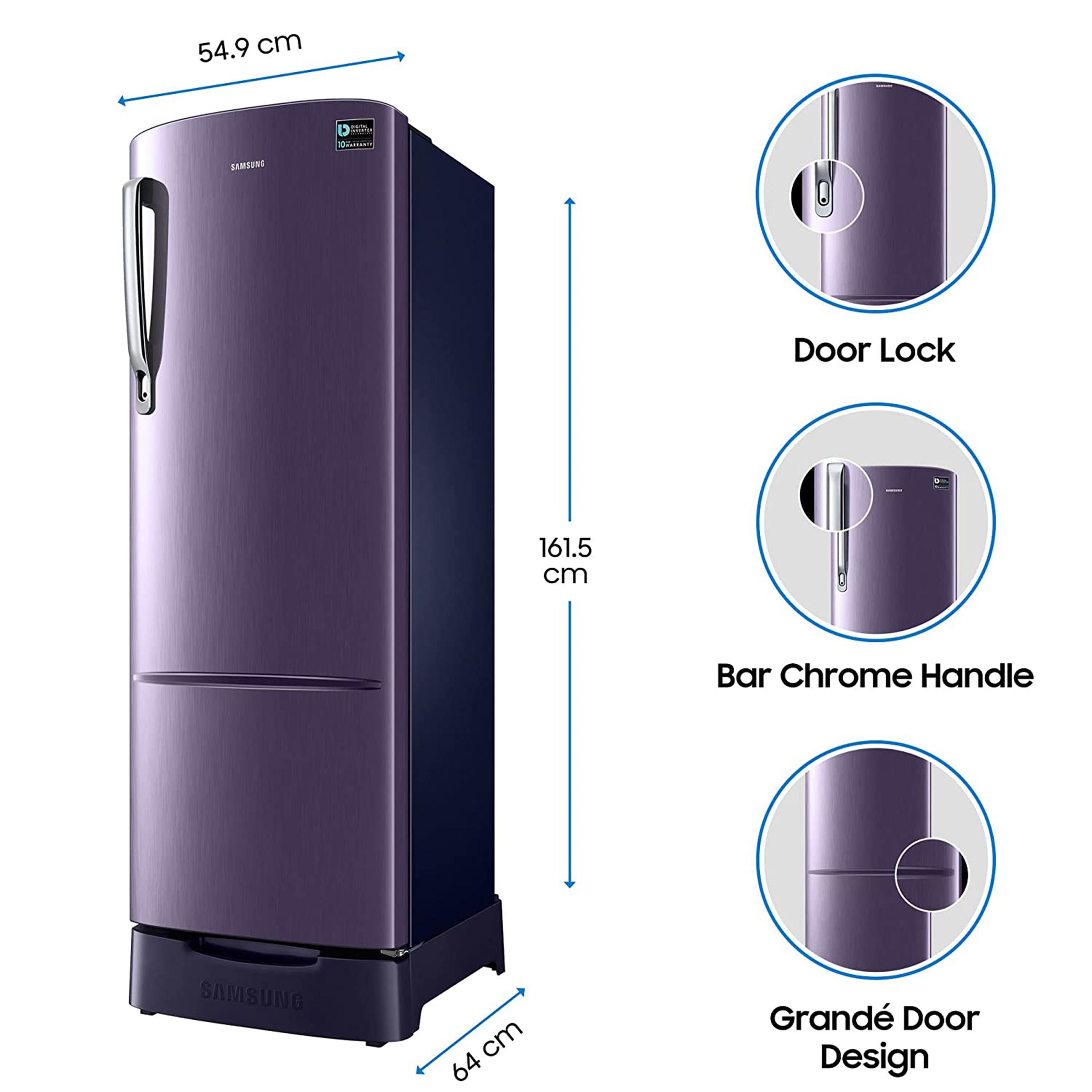 SAMSUNG 255 Liters 3 Star Direct Cool Single Door Refrigerator with Runs on Solar Energy (RR26T389YUT/HL, Pebble Blue)_16