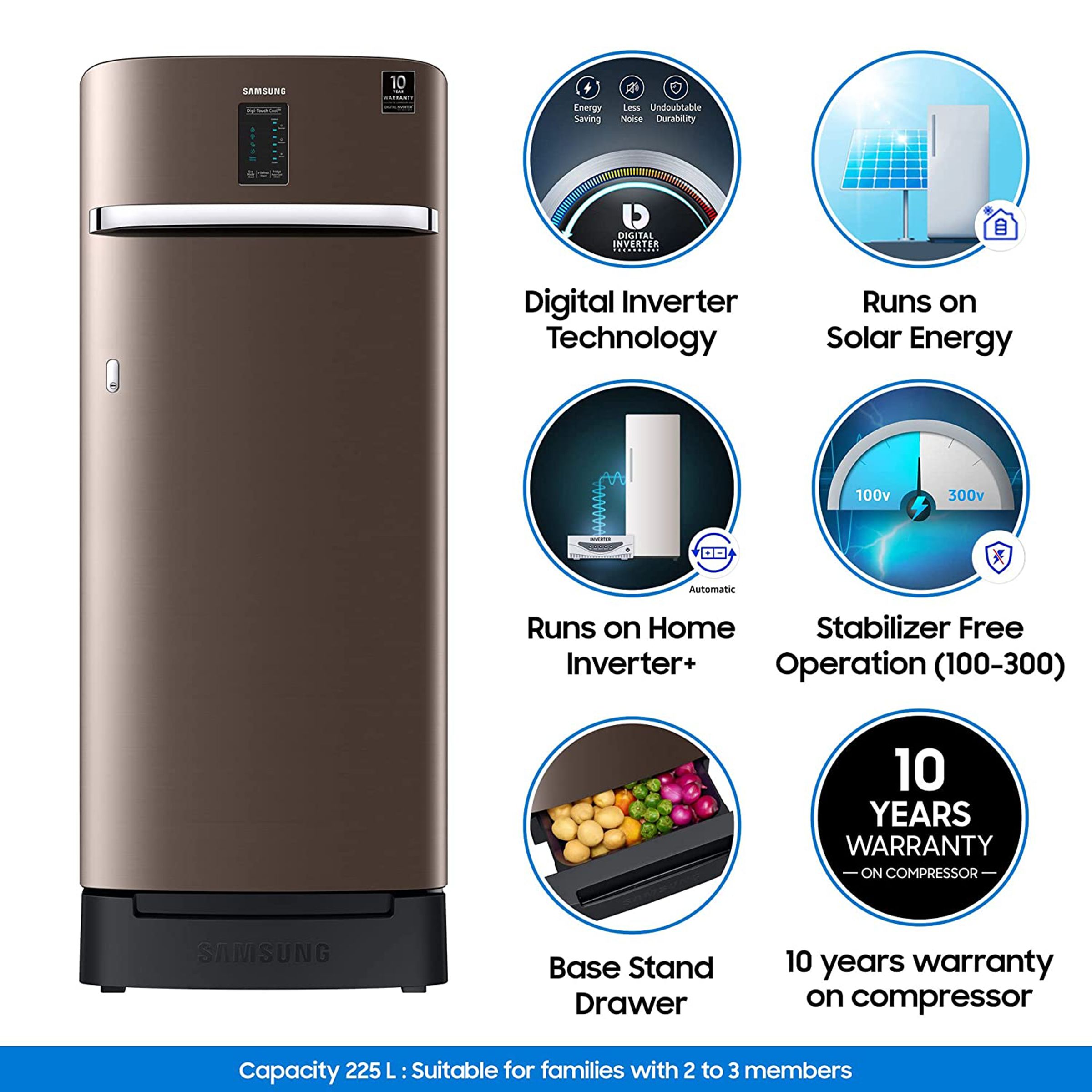 SAMSUNG 225 Liters 5 Star Direct Cool Single Door Refrigerator with Stabilizer Free Operation (RR23A2F3WDX/HL, Luxe Brown) SAMSUNG 225 Liters 5 Star Direct Cool Single Door Refrigerator with Stabilizer Free Operation (RR23A2F3WDX/HL, Luxe Brown)_17