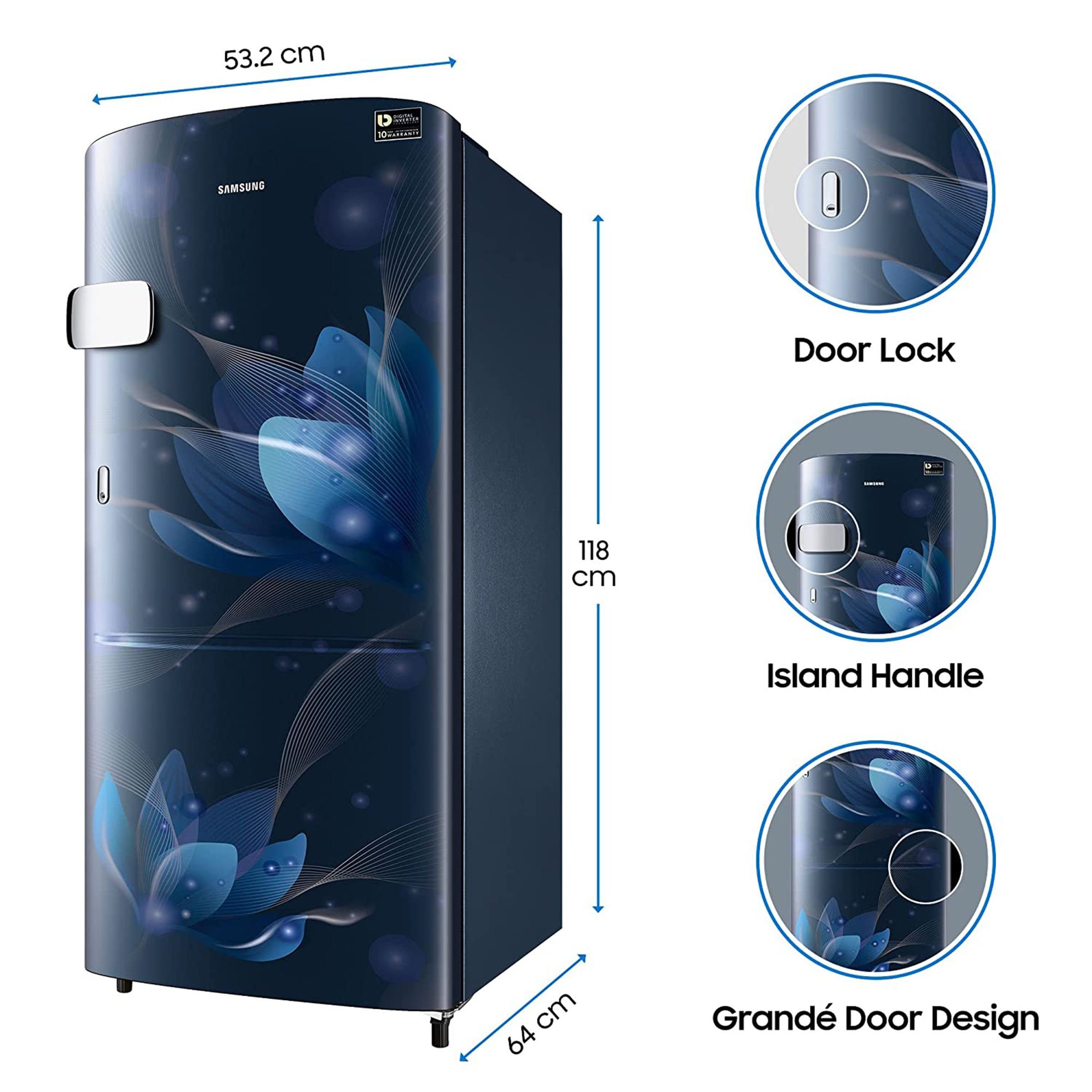 SAMSUNG 192 Liters 3 Star Direct Cool Single Door Refrigerator with Anti-Bacteria Gasket (RR20A1Y2YU8/HL, Blooming Saffron Red)_18