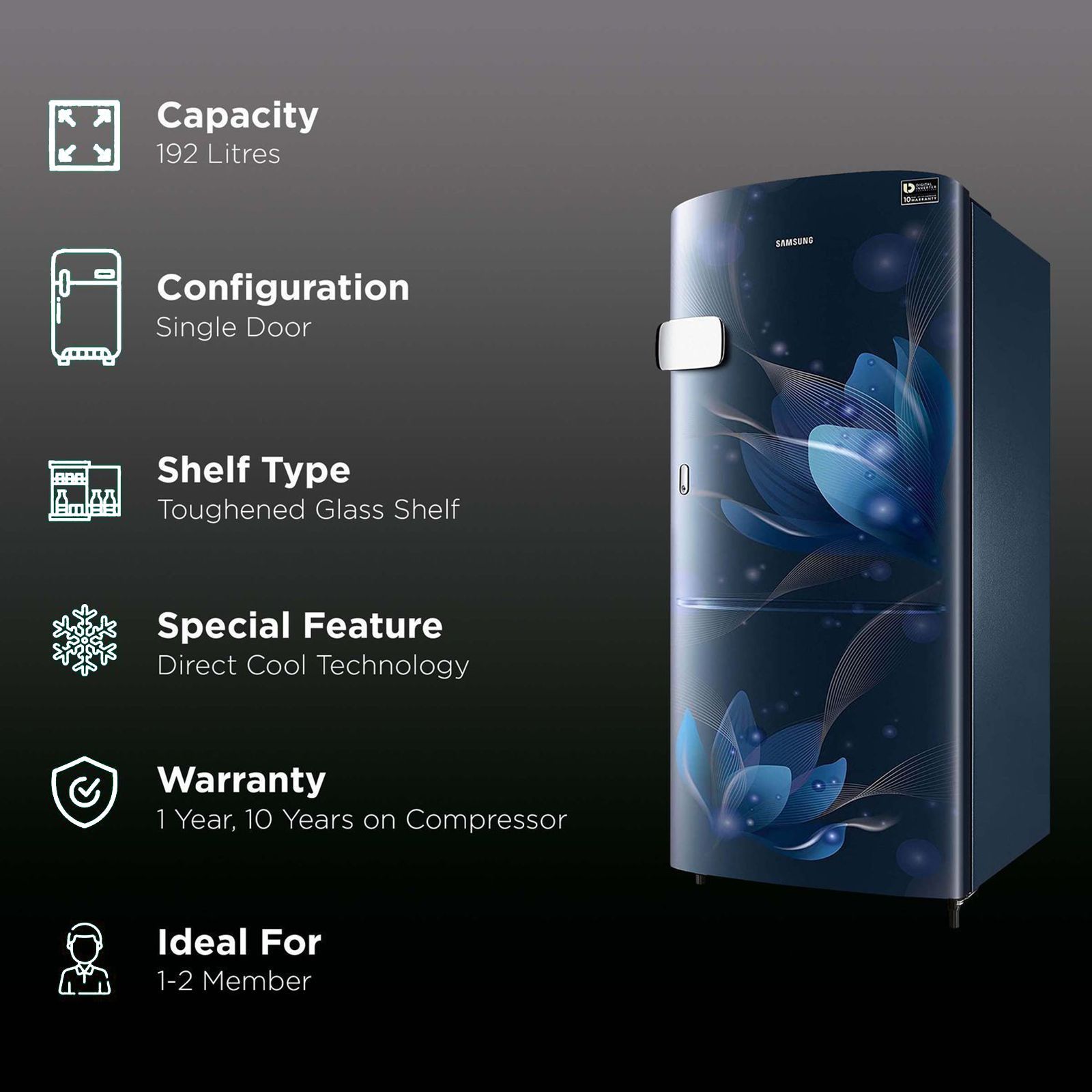 SAMSUNG 192 Liters 3 Star Direct Cool Single Door Refrigerator with Anti-Bacteria Gasket (RR20A1Y2YU8/HL, Blooming Saffron Red)_2