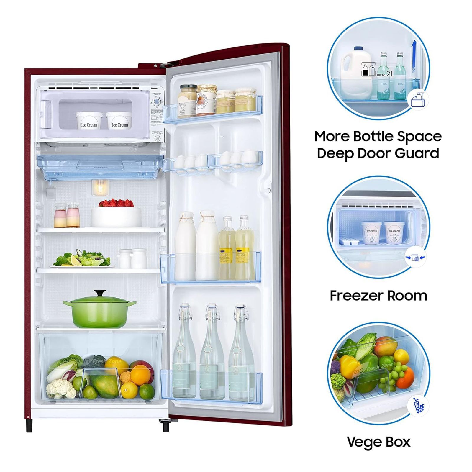 SAMSUNG 192 Liters 2 Star Direct Cool Single Door Refrigerator with Anti-Bacteria Gasket (RR19A2Y2B6R/NL, Mystic Overlay Red)_16