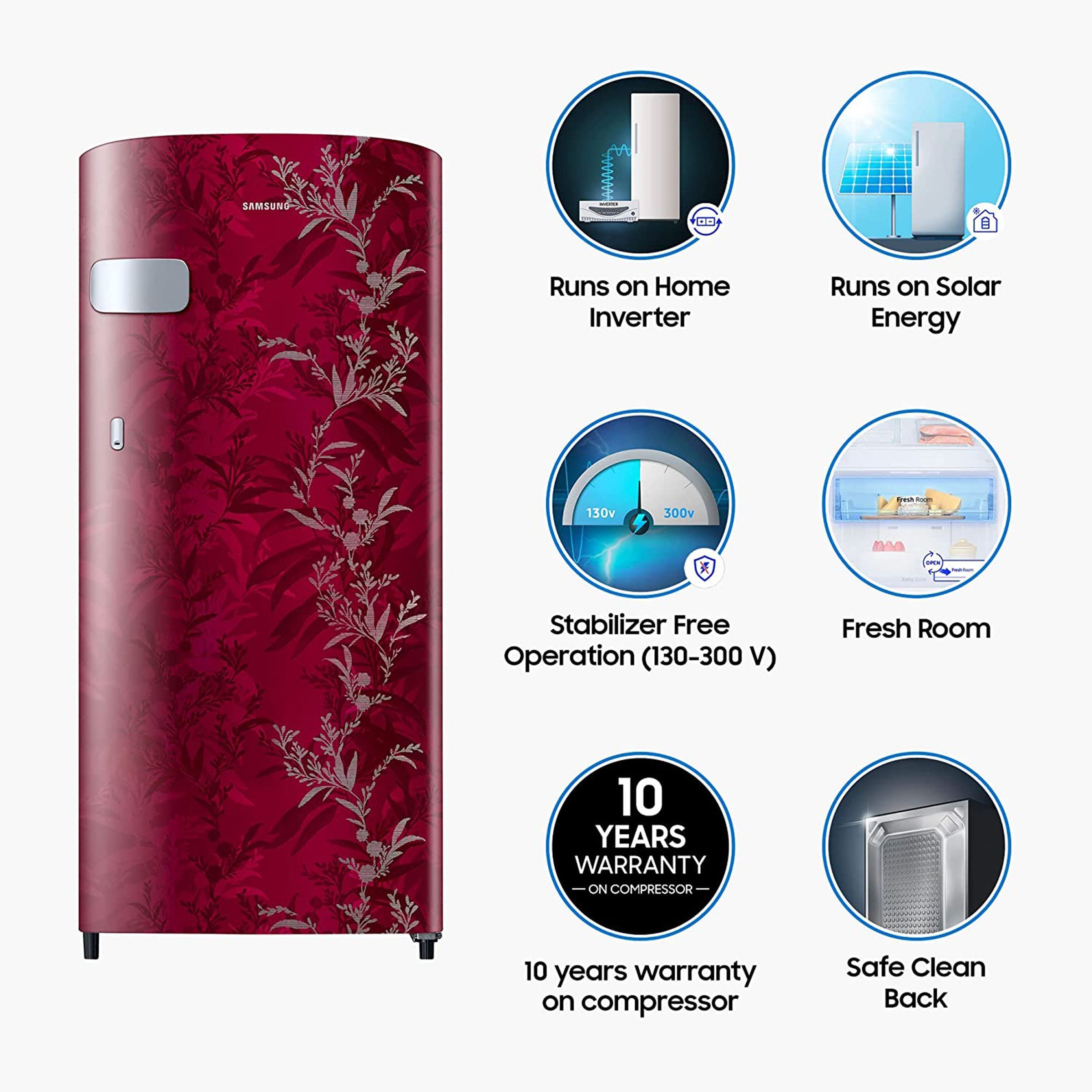 SAMSUNG 192 Liters 2 Star Direct Cool Single Door Refrigerator with Anti-Bacteria Gasket (RR19A2Y2B6R/NL, Mystic Overlay Red)_18