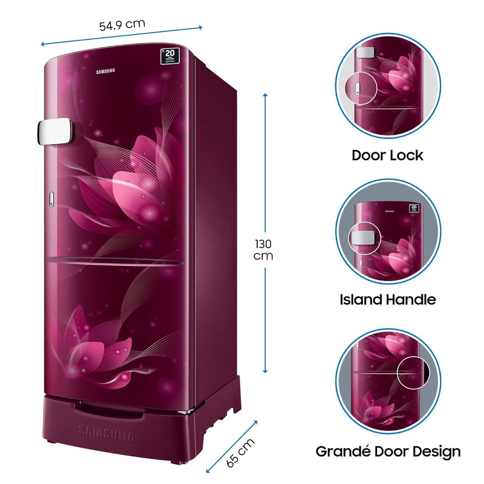 SAMSUNG 192 Liters 3 Star Direct Cool Single Door Refrigerator with Anti-Bacteria Gasket (RR20A1Z2YR8/HL, Blooming Saffron Red)_12