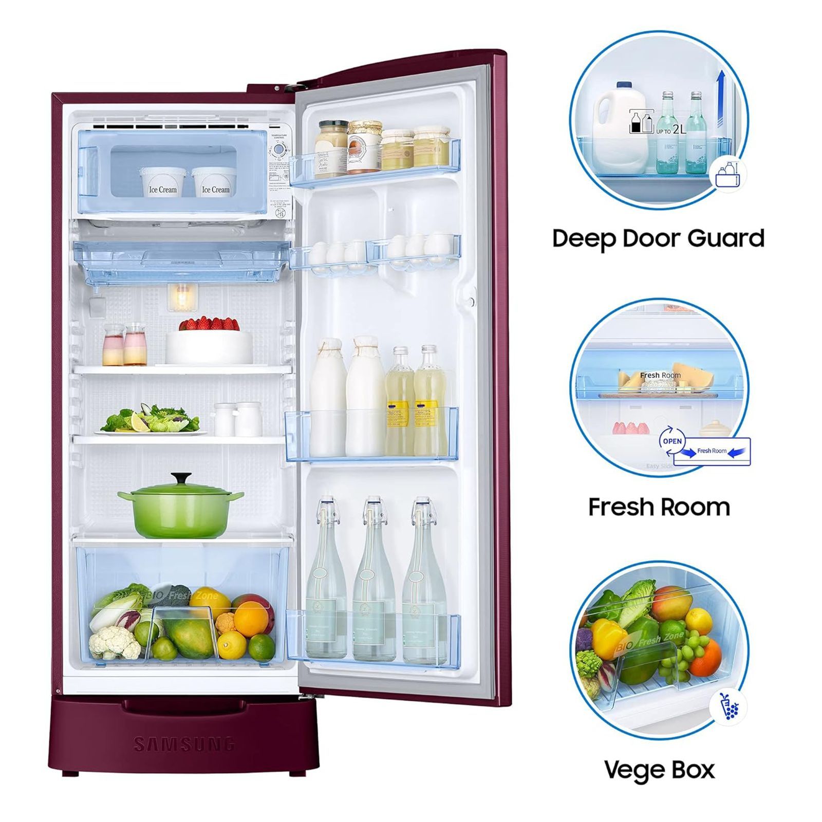 SAMSUNG 192 Liters 3 Star Direct Cool Single Door Refrigerator with Anti-Bacteria Gasket (RR20A1Z2YR8/HL, Blooming Saffron Red)_13