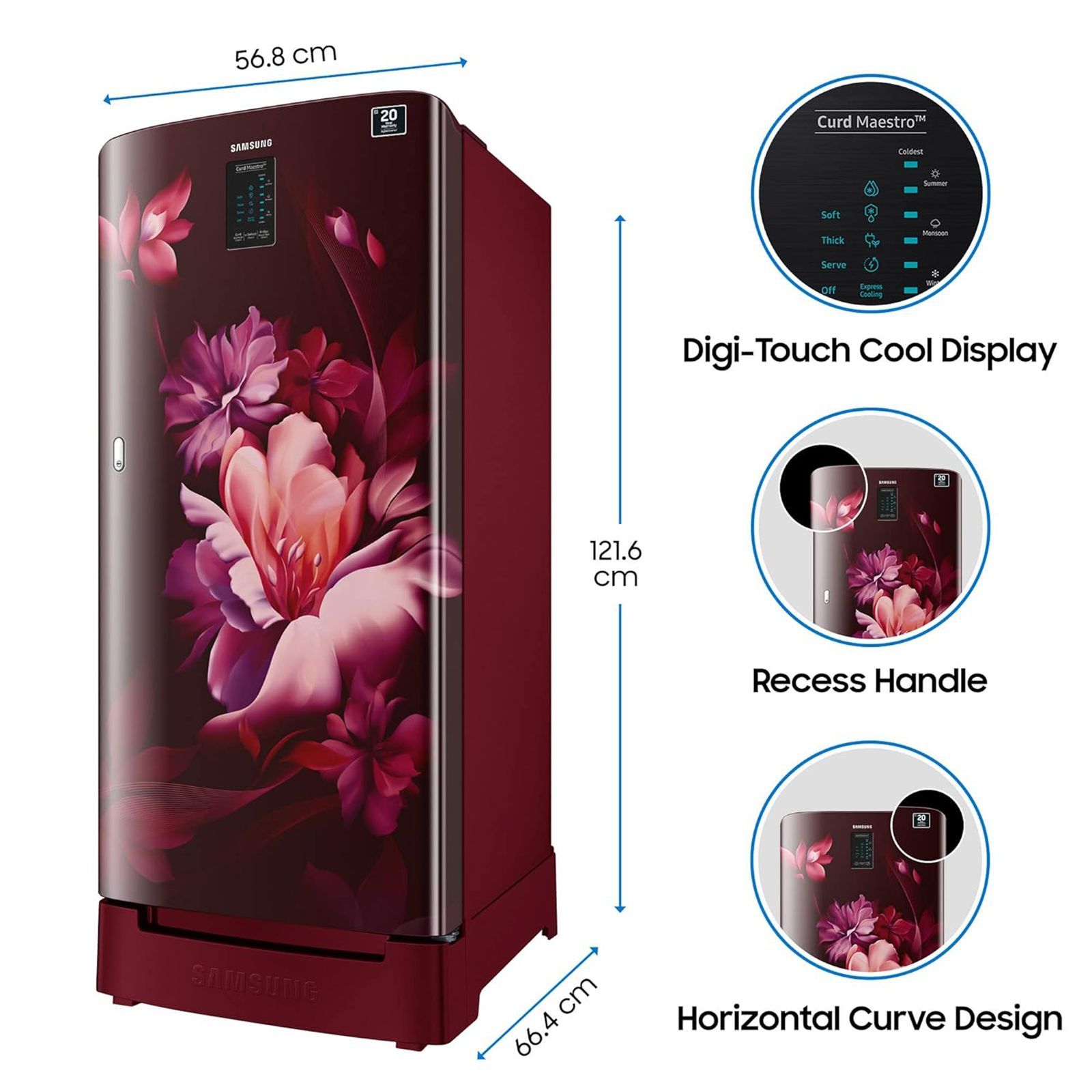 SAMSUNG 192 Liters 4 Star Direct Cool Single Door Refrigerator with Stabilizer Free Operation (RR21A2N2XRZ/HL, Midnight Blossom Red) SAMSUNG 192 Liters 4 Star Direct Cool Single Door Refrigerator with Stabilizer Free Operation (RR21A2N2XRZ/HL, Midnight Blossom Red)_13