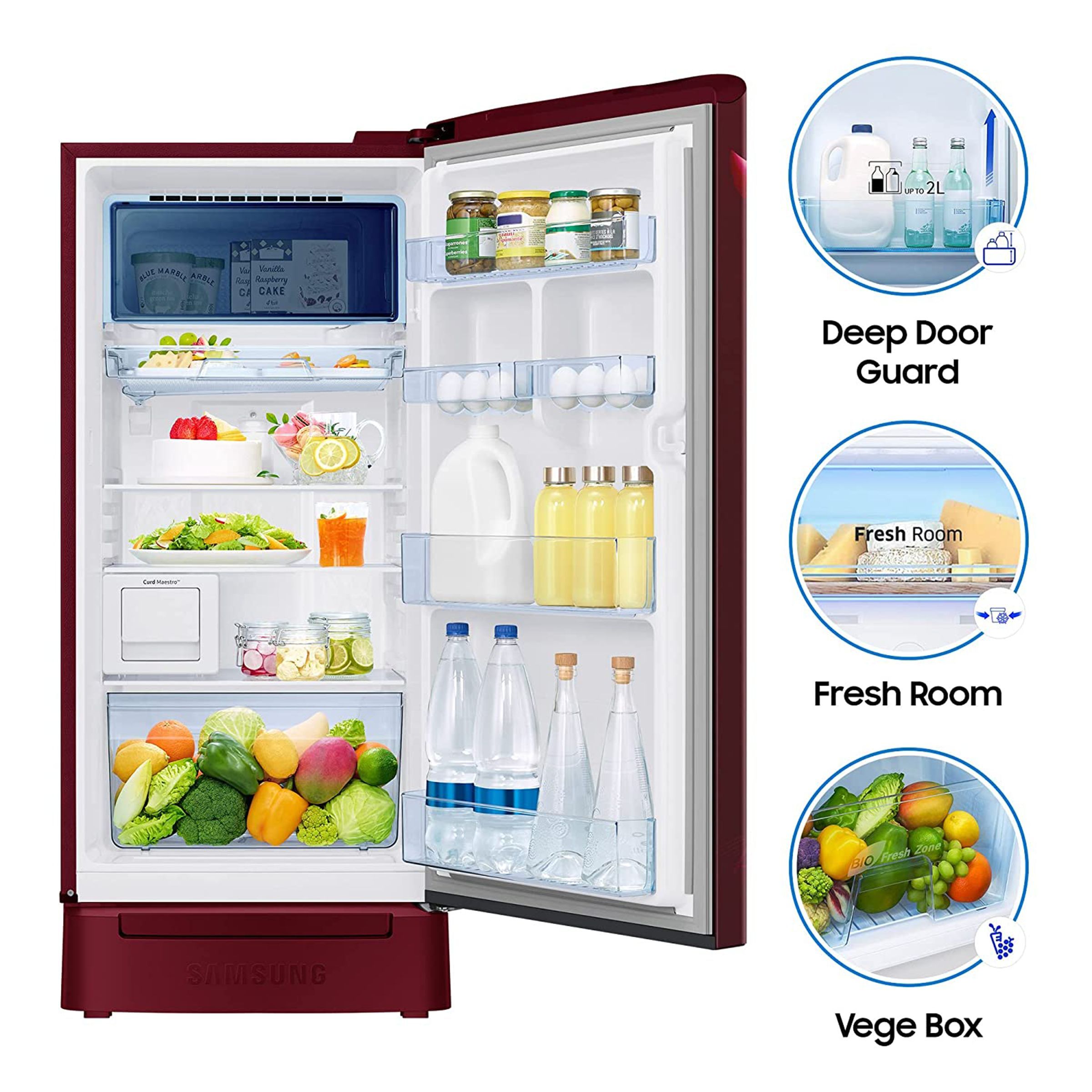 SAMSUNG 192 Liters 4 Star Direct Cool Single Door Refrigerator with Stabilizer Free Operation (RR21A2N2XRZ/HL, Midnight Blossom Red) SAMSUNG 192 Liters 4 Star Direct Cool Single Door Refrigerator with Stabilizer Free Operation (RR21A2N2XRZ/HL, Midnight Blossom Red)_16