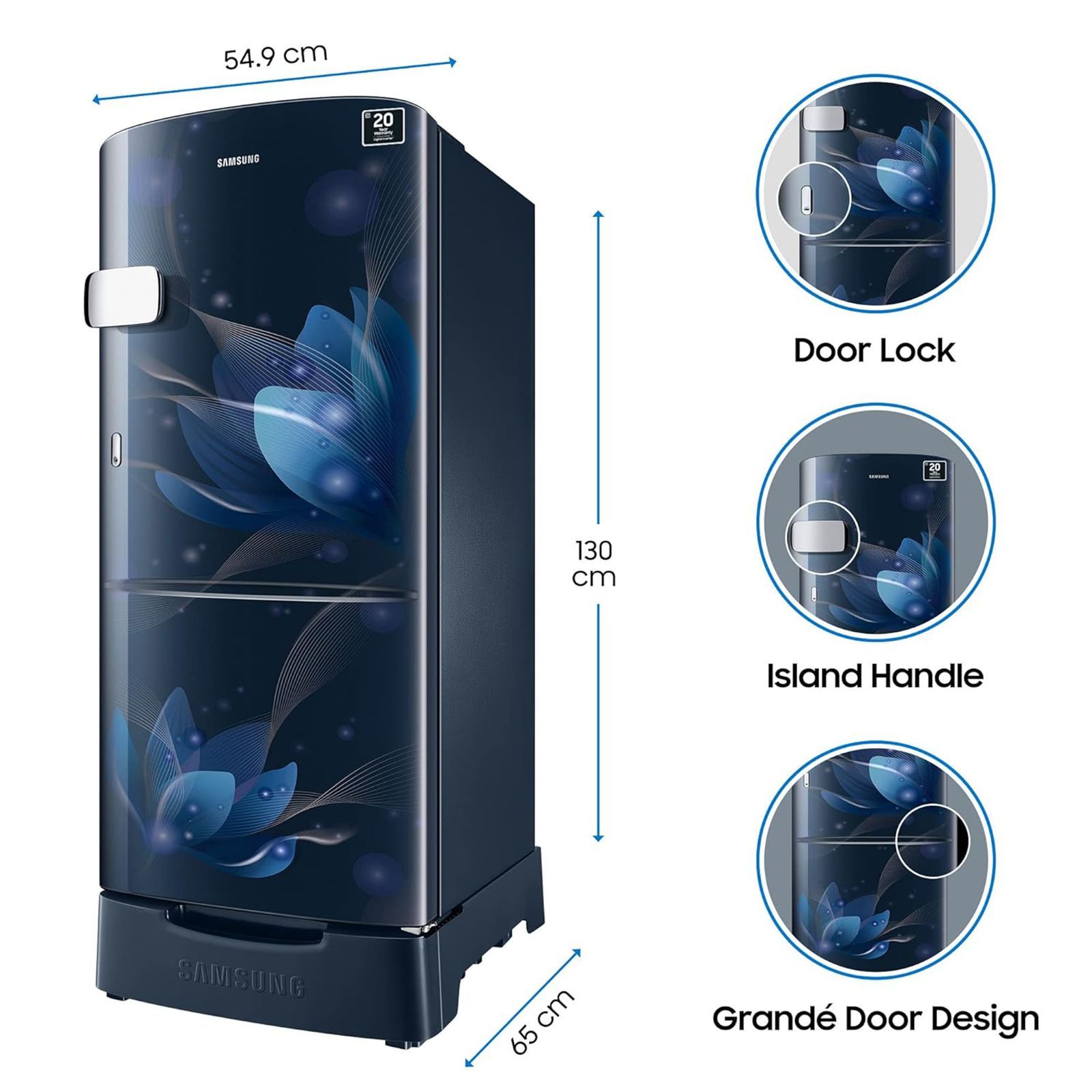 SAMSUNG 192 Liters 3 Star Direct Cool Single Door Refrigerator with Anti-Bacteria Gasket (RR20A1Z2YU8/HL, Blooming Saffron Blue) SAMSUNG 192 Liters 3 Star Direct Cool Single Door Refrigerator with Anti-Bacteria Gasket (RR20A1Z2YU8/HL, Blooming Saffron Blue)_14