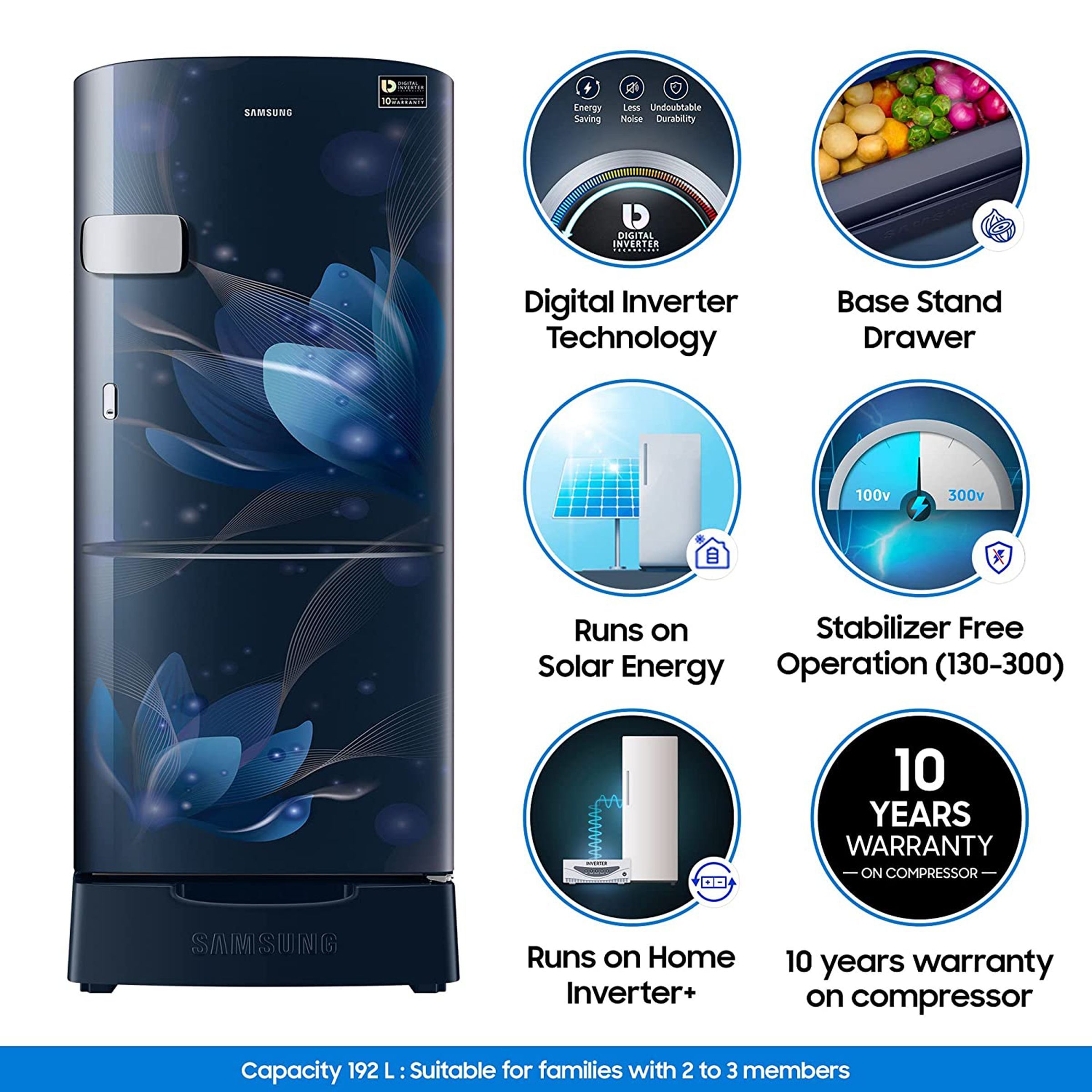 SAMSUNG 192 Liters 3 Star Direct Cool Single Door Refrigerator with Anti-Bacteria Gasket (RR20A1Z2YU8/HL, Blooming Saffron Blue) SAMSUNG 192 Liters 3 Star Direct Cool Single Door Refrigerator with Anti-Bacteria Gasket (RR20A1Z2YU8/HL, Blooming Saffron Blue)_19