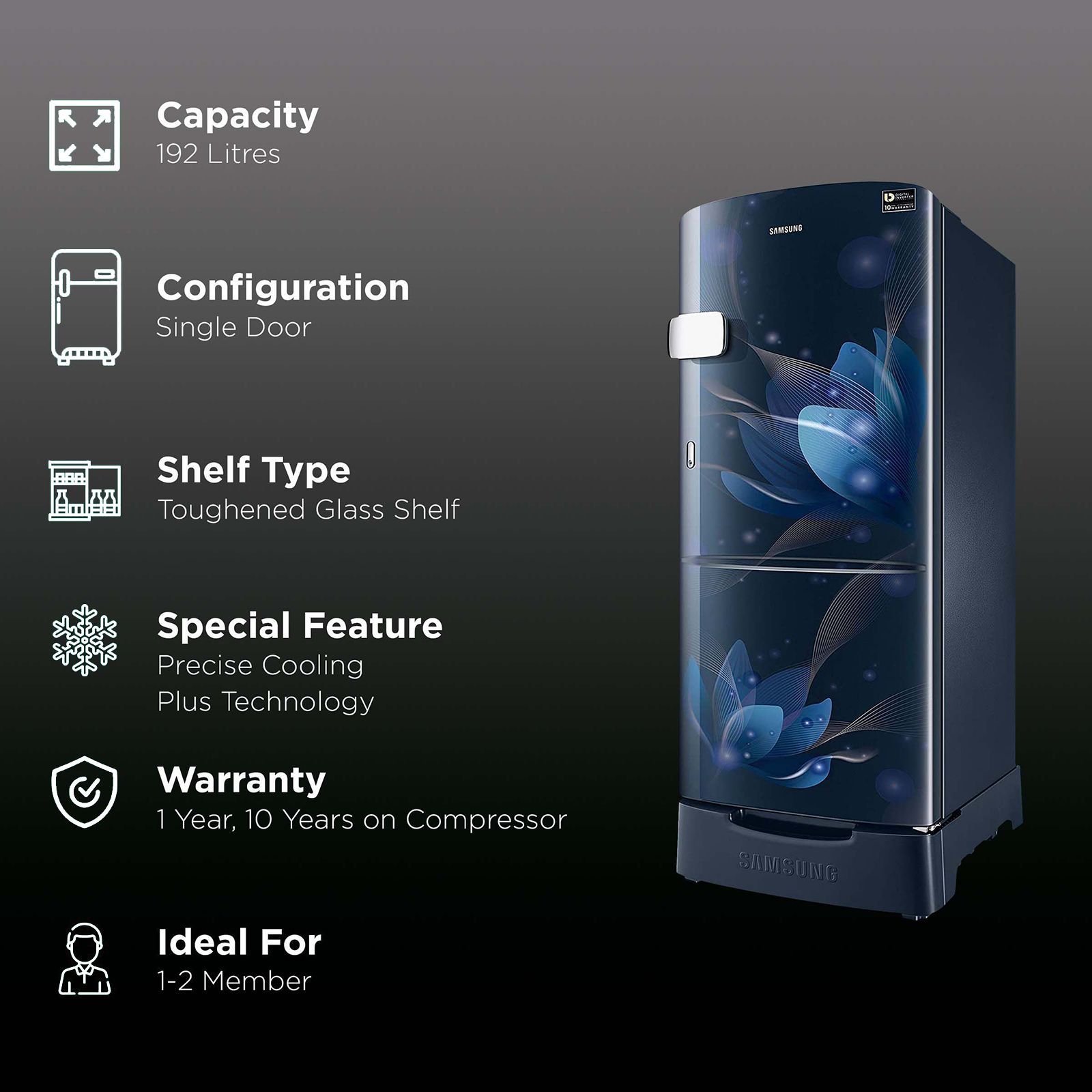 SAMSUNG 192 Liters 3 Star Direct Cool Single Door Refrigerator with Anti-Bacteria Gasket (RR20A1Z2YU8/HL, Blooming Saffron Blue) SAMSUNG 192 Liters 3 Star Direct Cool Single Door Refrigerator with Anti-Bacteria Gasket (RR20A1Z2YU8/HL, Blooming Saffron Blue)_2